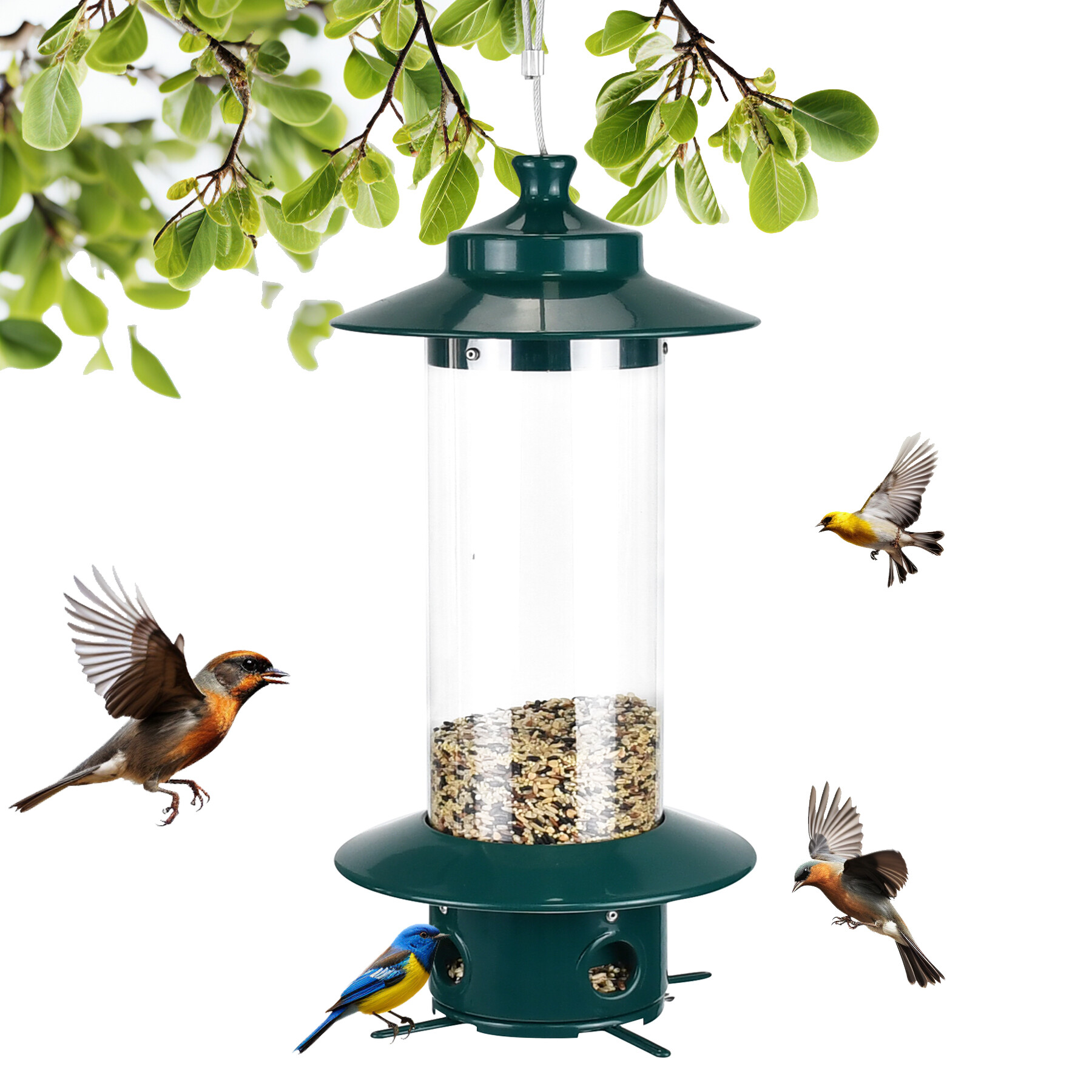 pc tube dark green bird feeder