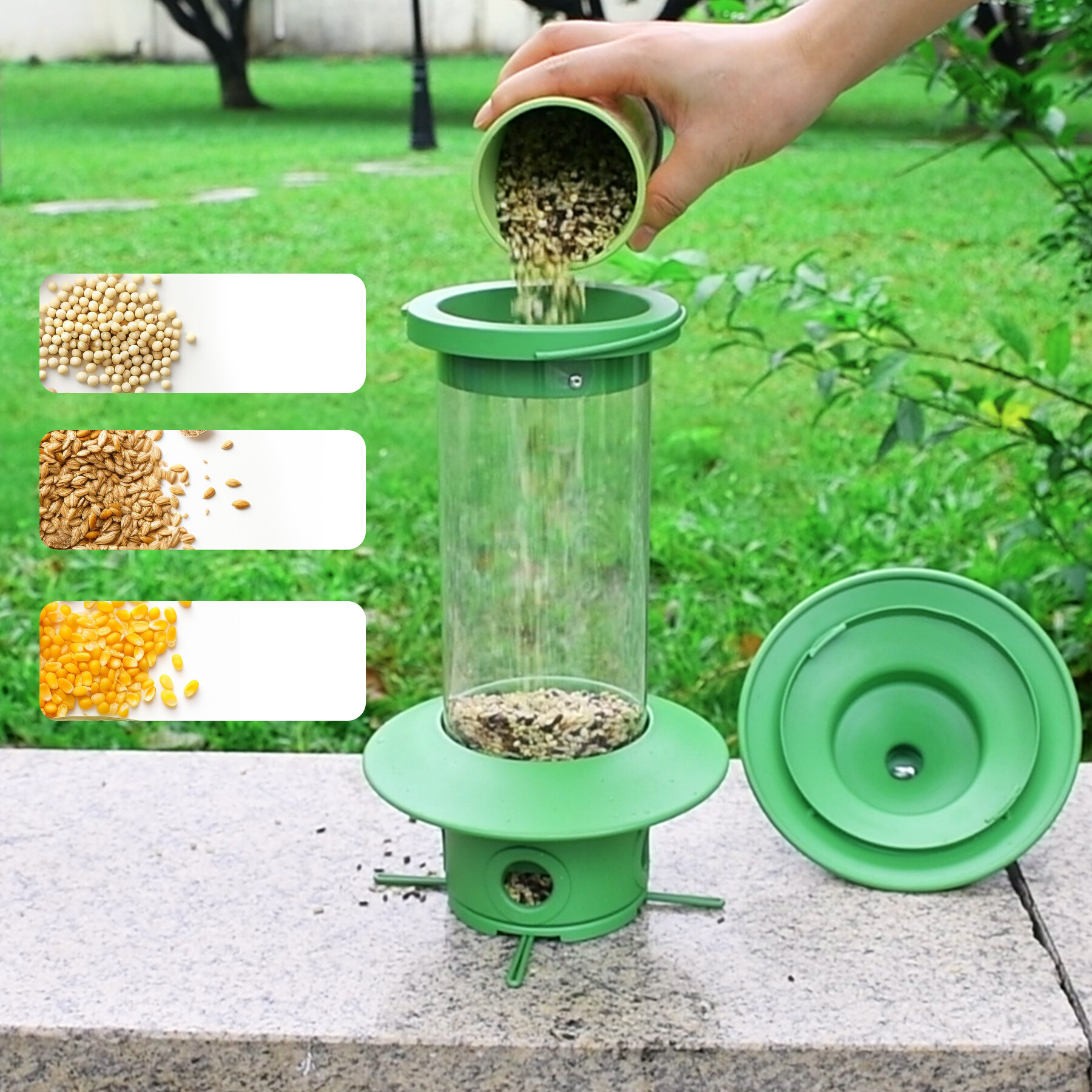 pc tube light green bird feeder