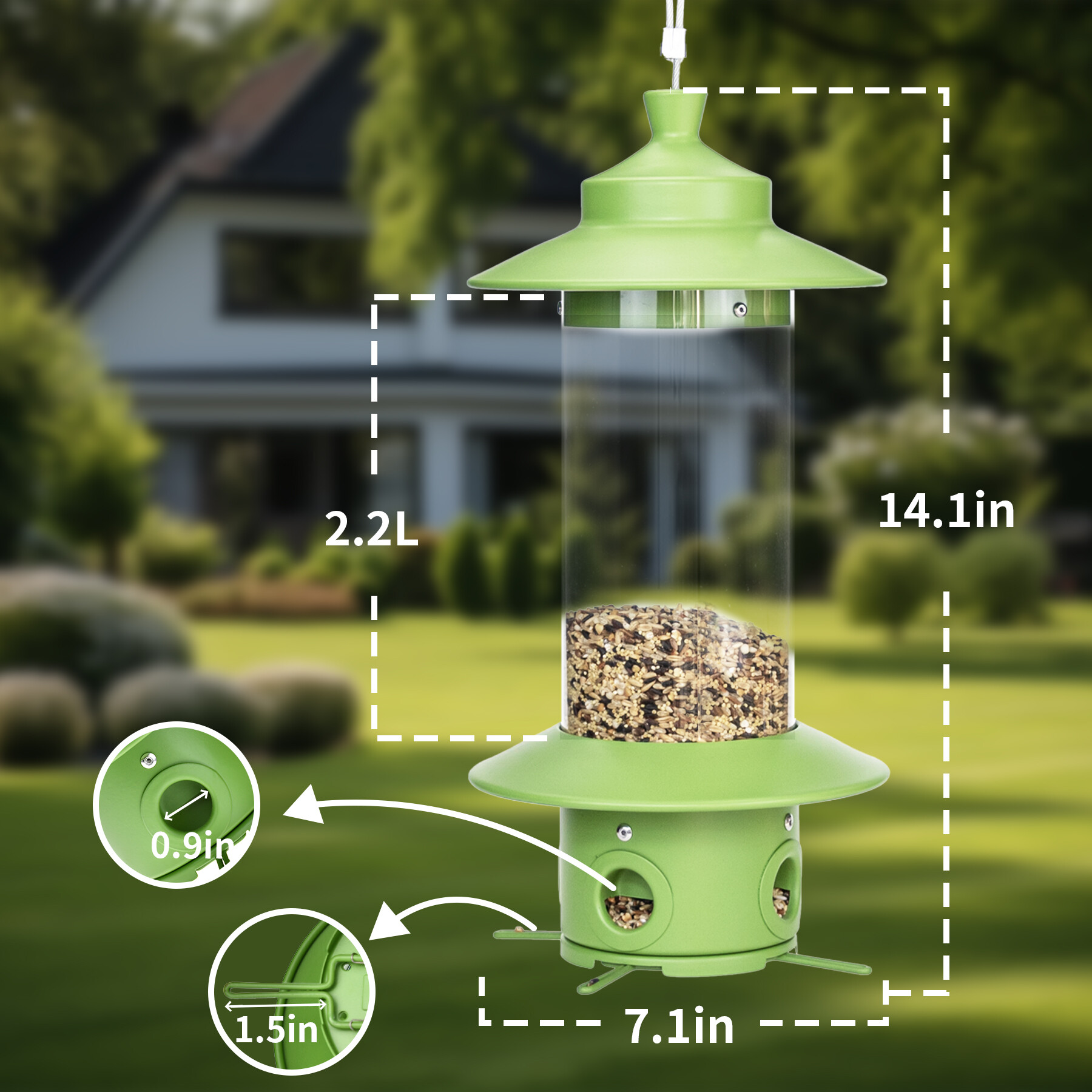 pc tube light green bird feeder