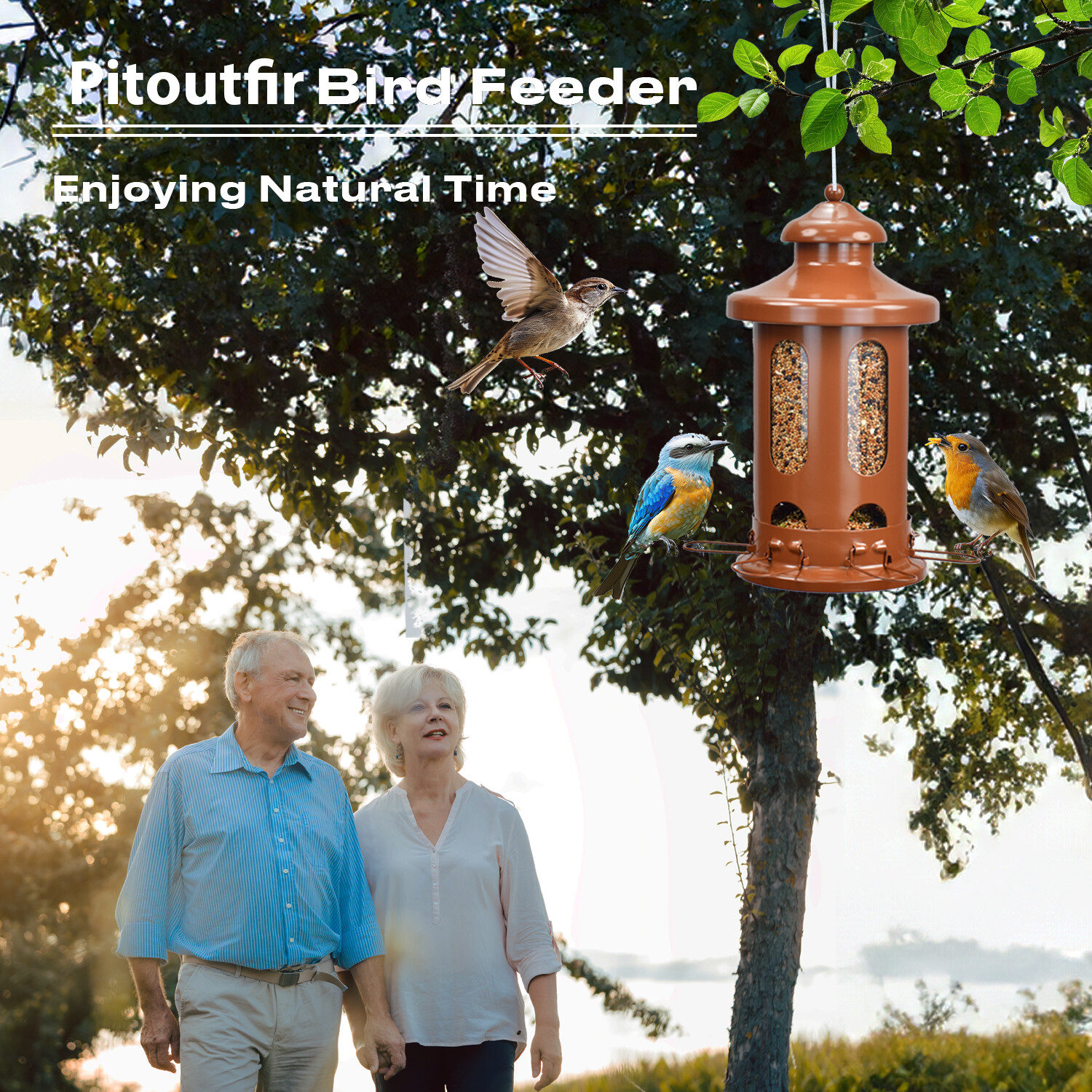 Pitoutfir lantern bird feeder a red copper color