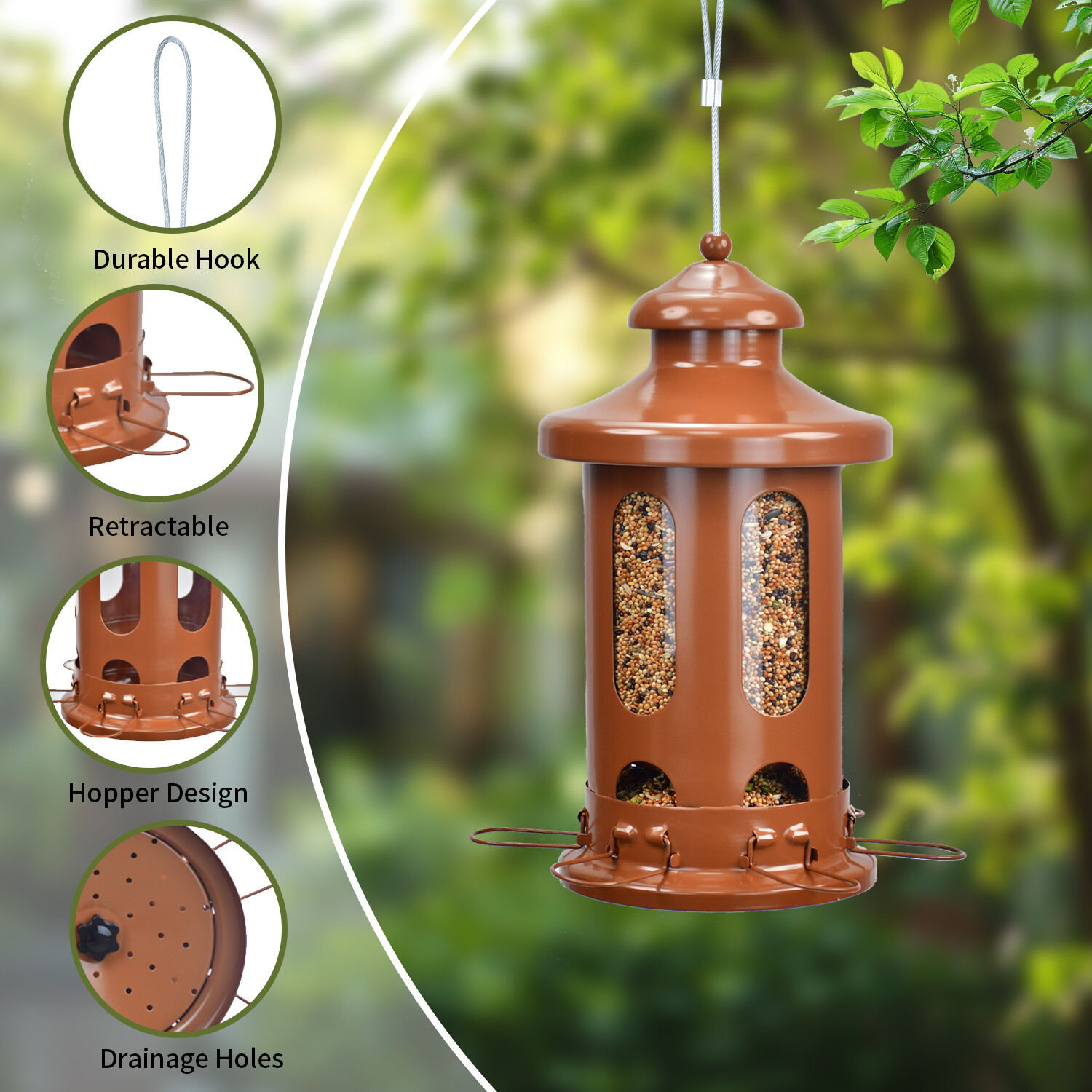 Pitoutfir lantern bird feeder a red copper color