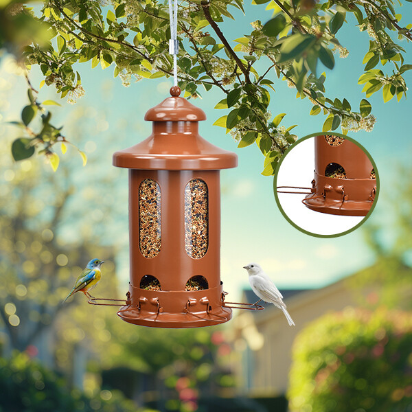 Pitoutfir lantern bird feeder a red copper color