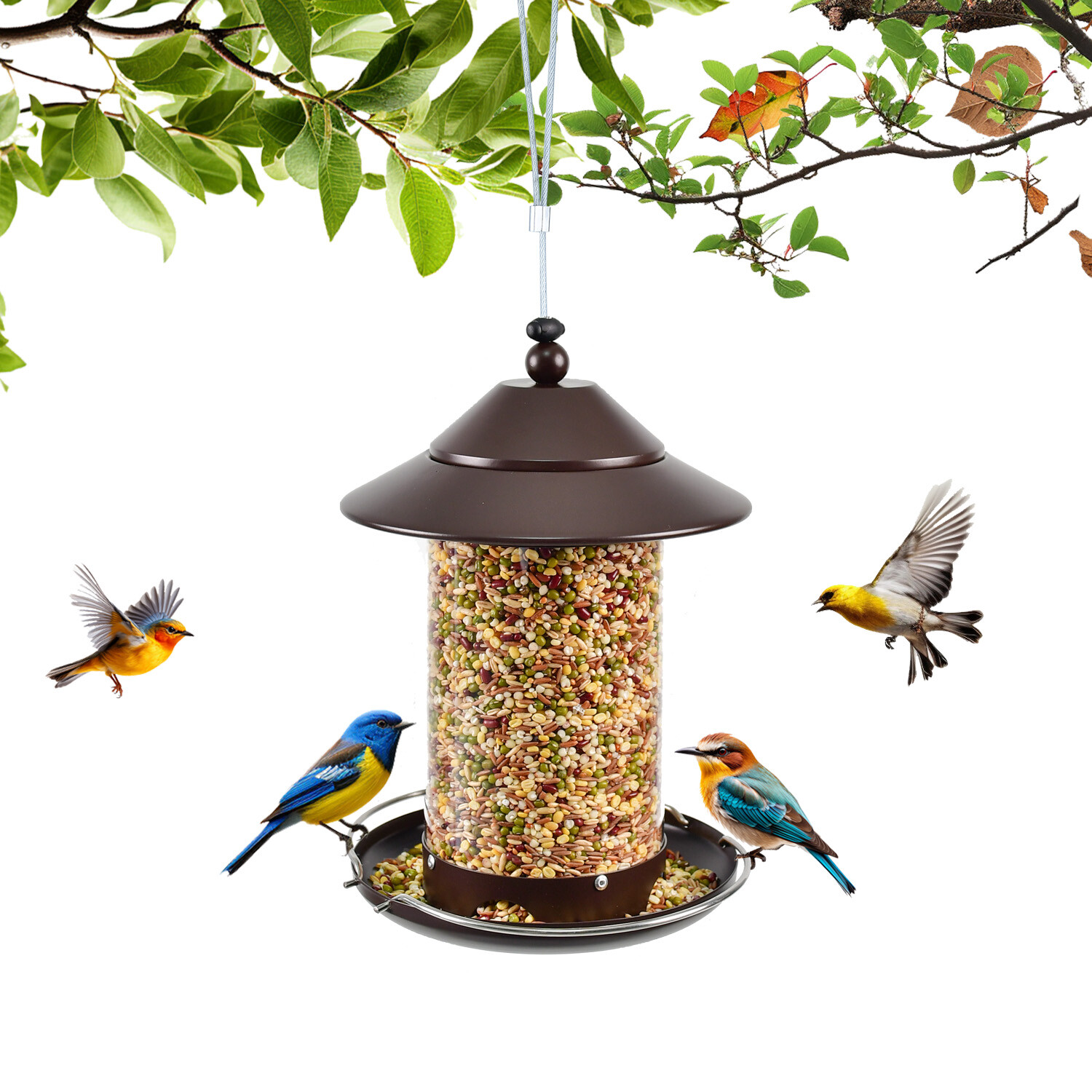p Shop round tube PC bird feeder - brown