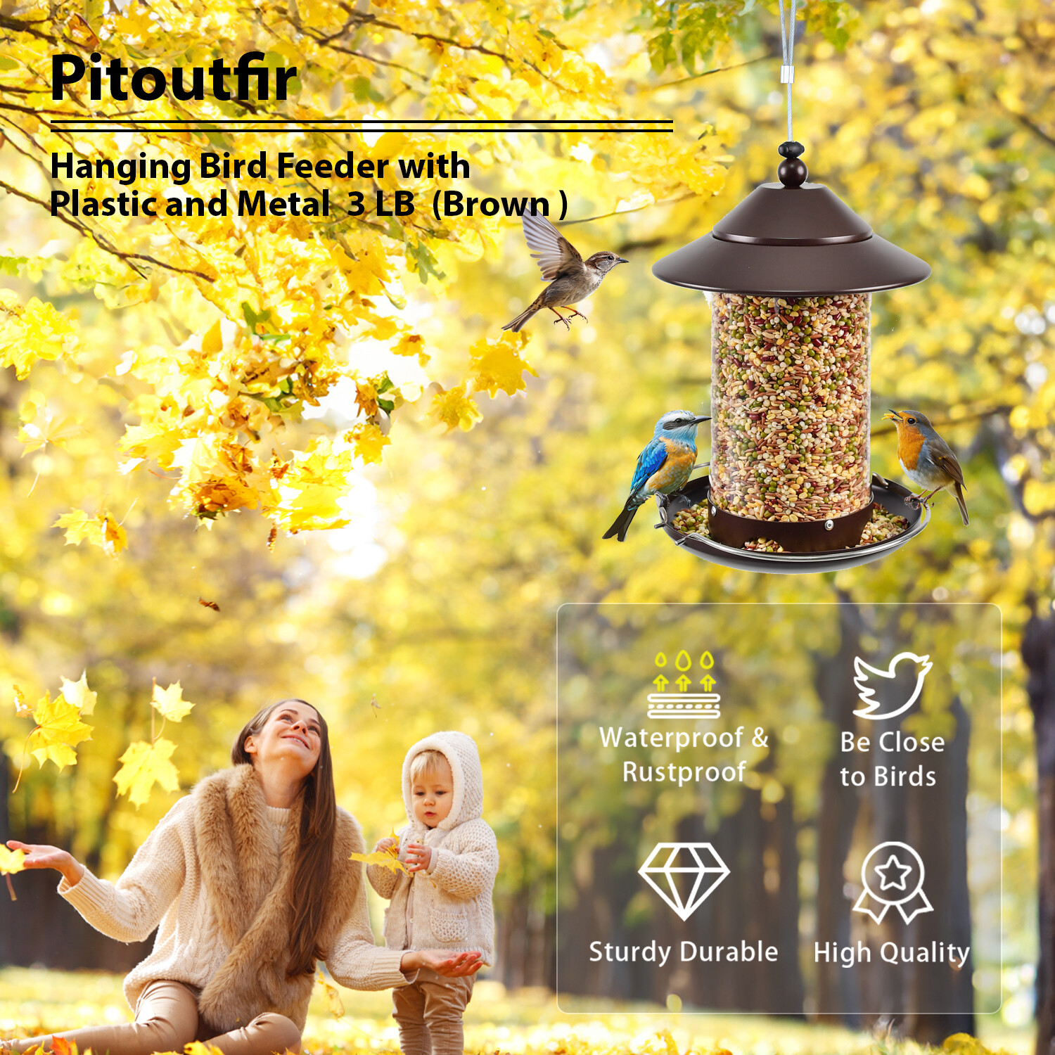 p Shop round tube PC bird feeder - brown