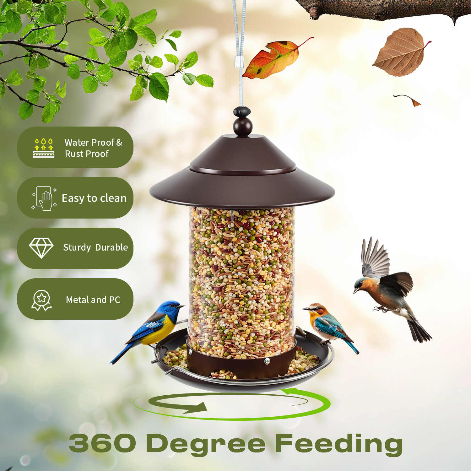 p Shop round tube PC bird feeder - brown