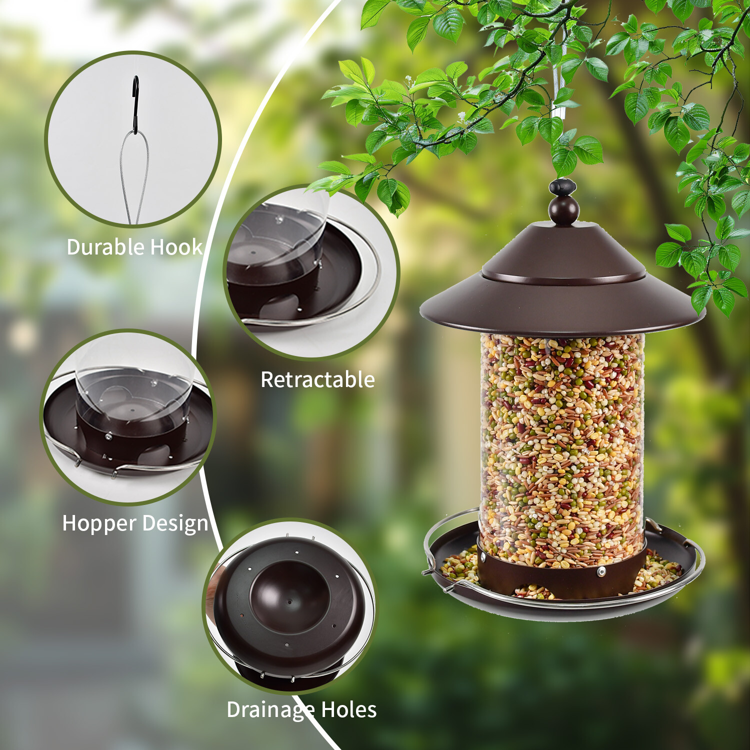 p Shop round tube PC bird feeder - brown
