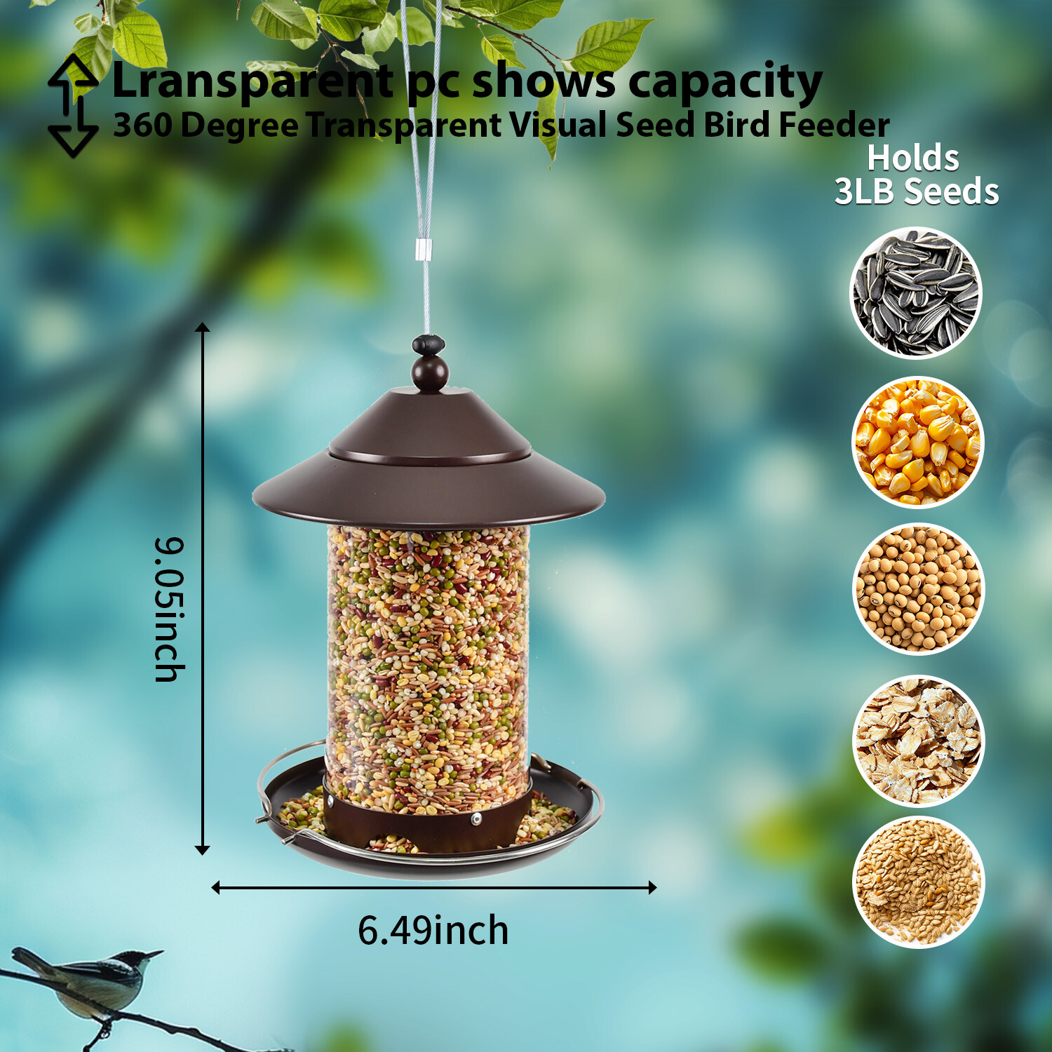 p Shop round tube PC bird feeder - brown