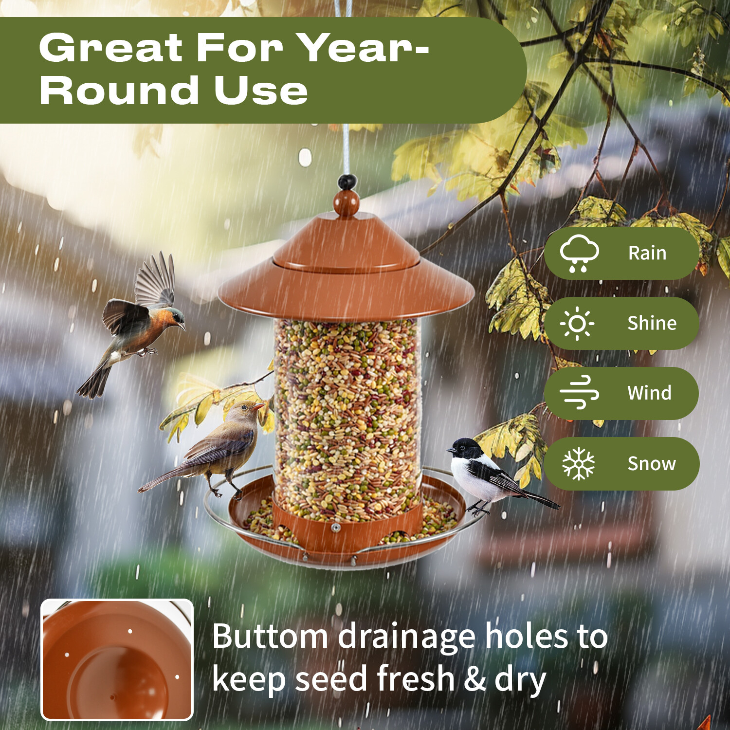 z Shop round tube PC bird feeder - red copper
