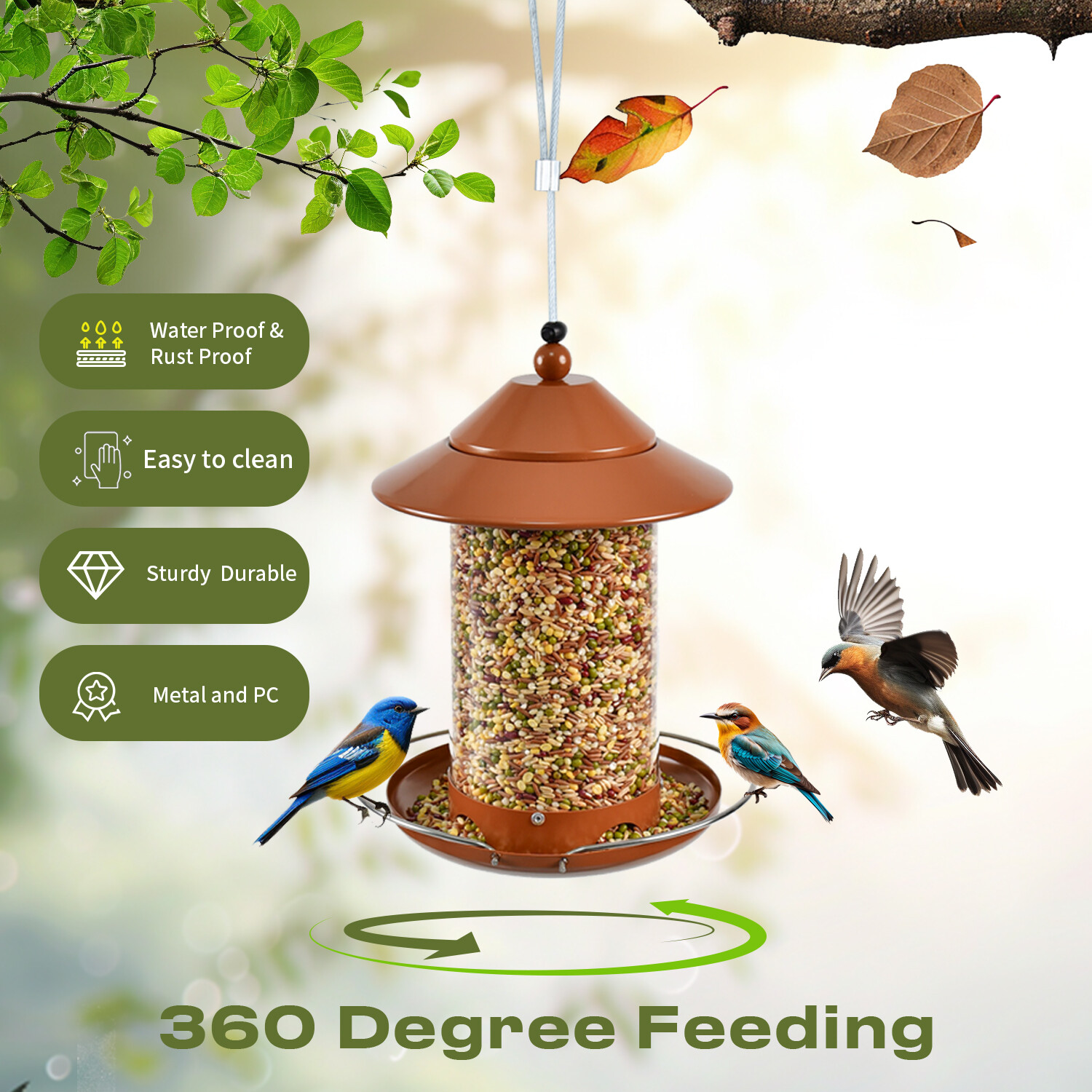 z Shop round tube PC bird feeder - red copper