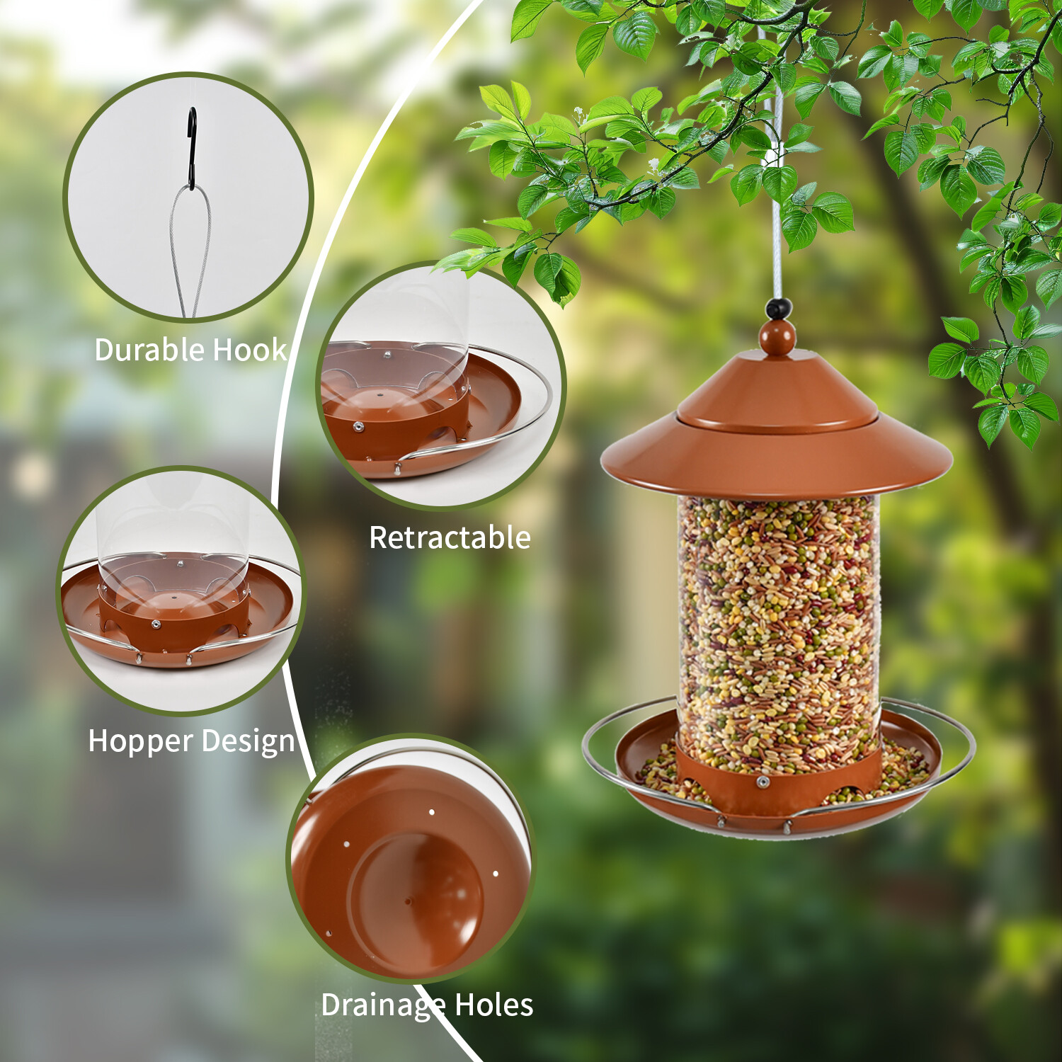z Shop round tube PC bird feeder - red copper