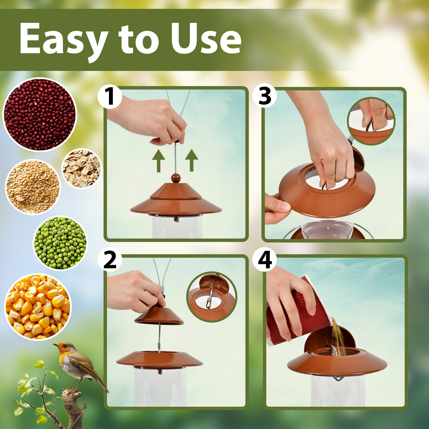 z Shop round tube PC bird feeder - red copper