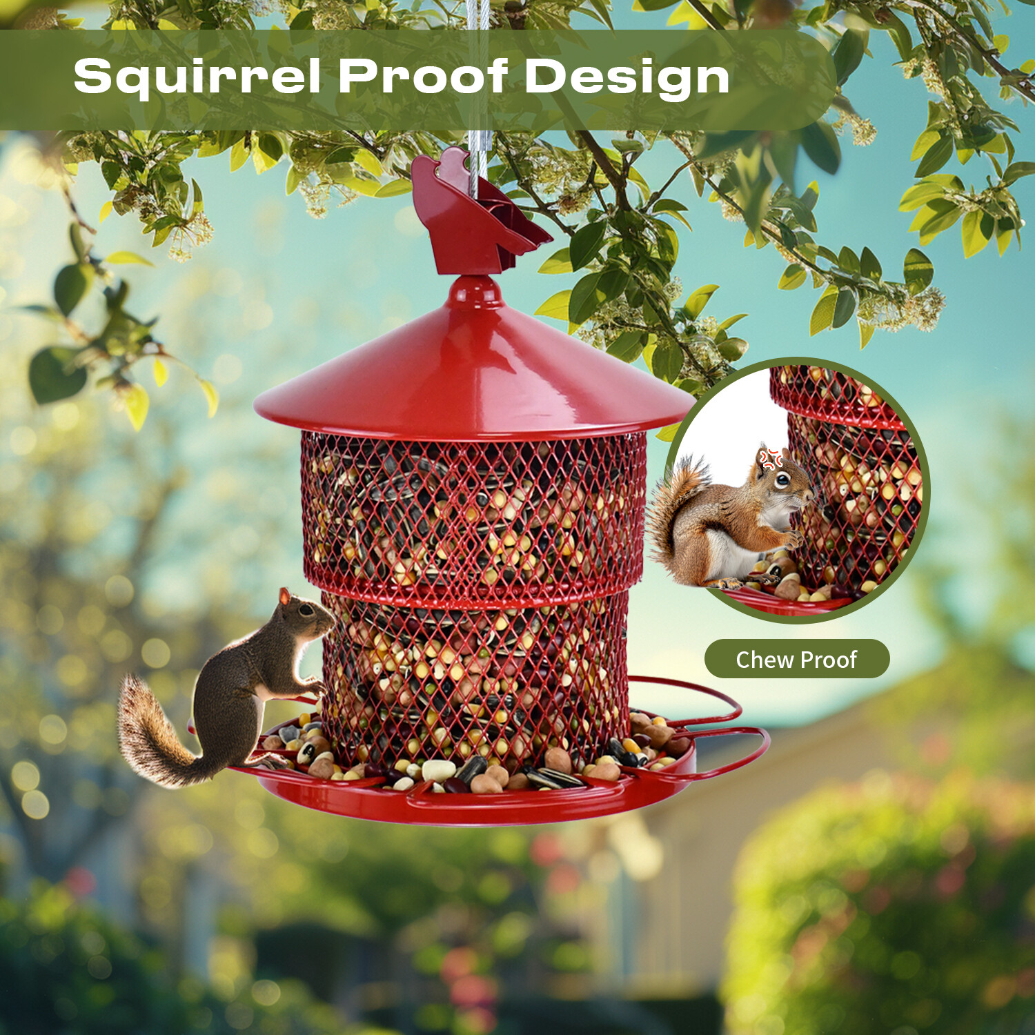 Large red bird feeder