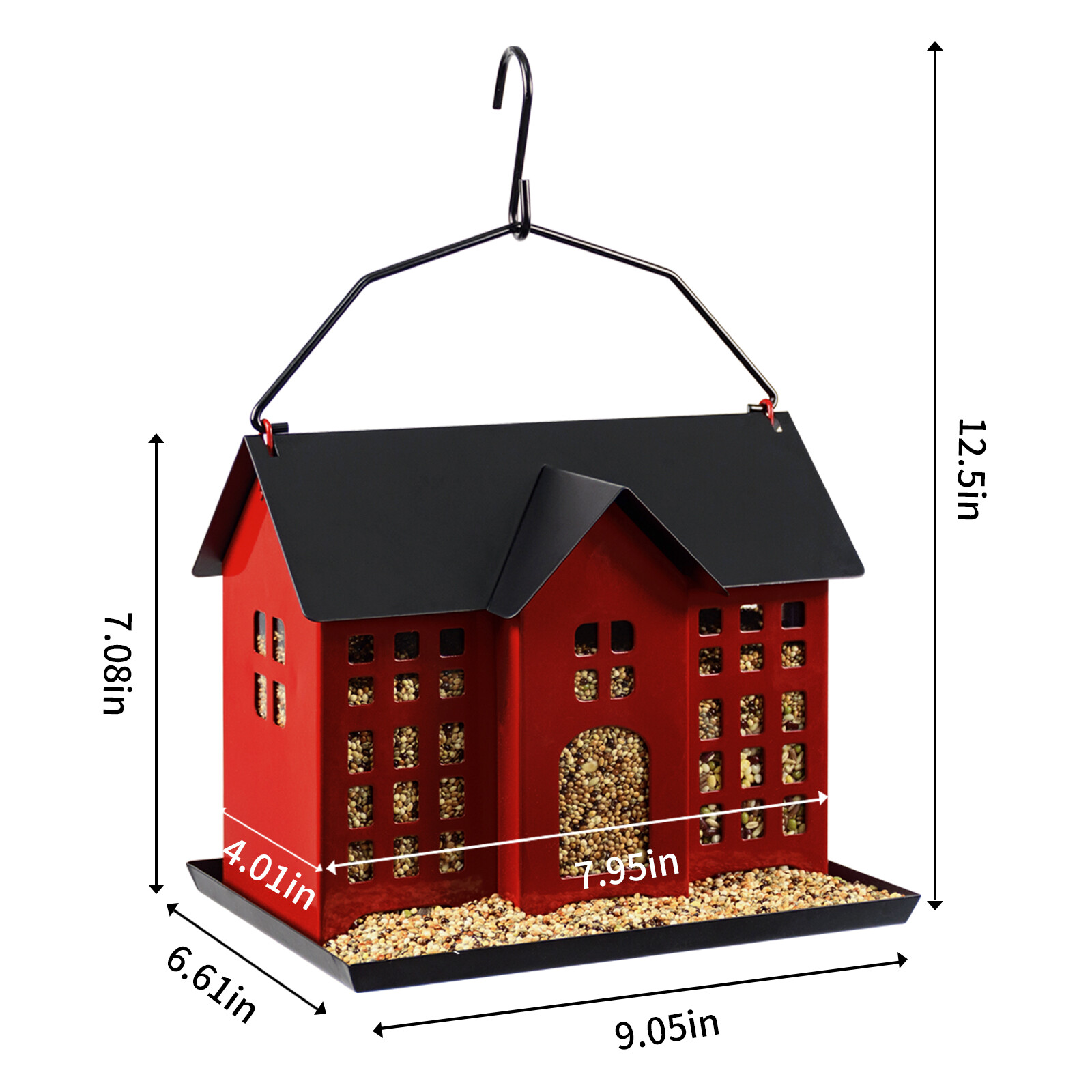 Black and red two-color house bird feeder picture
