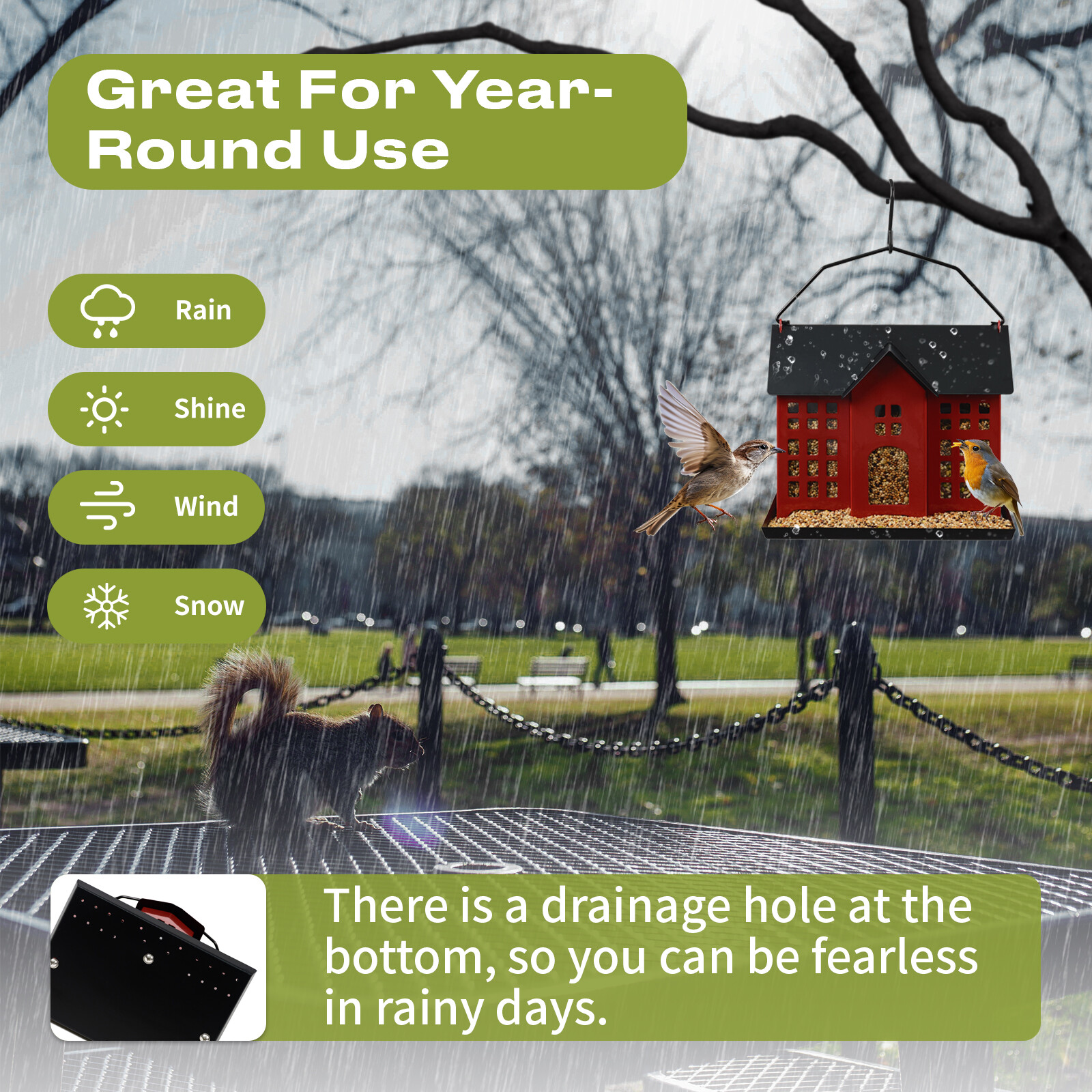 Black and red two-color house bird feeder picture