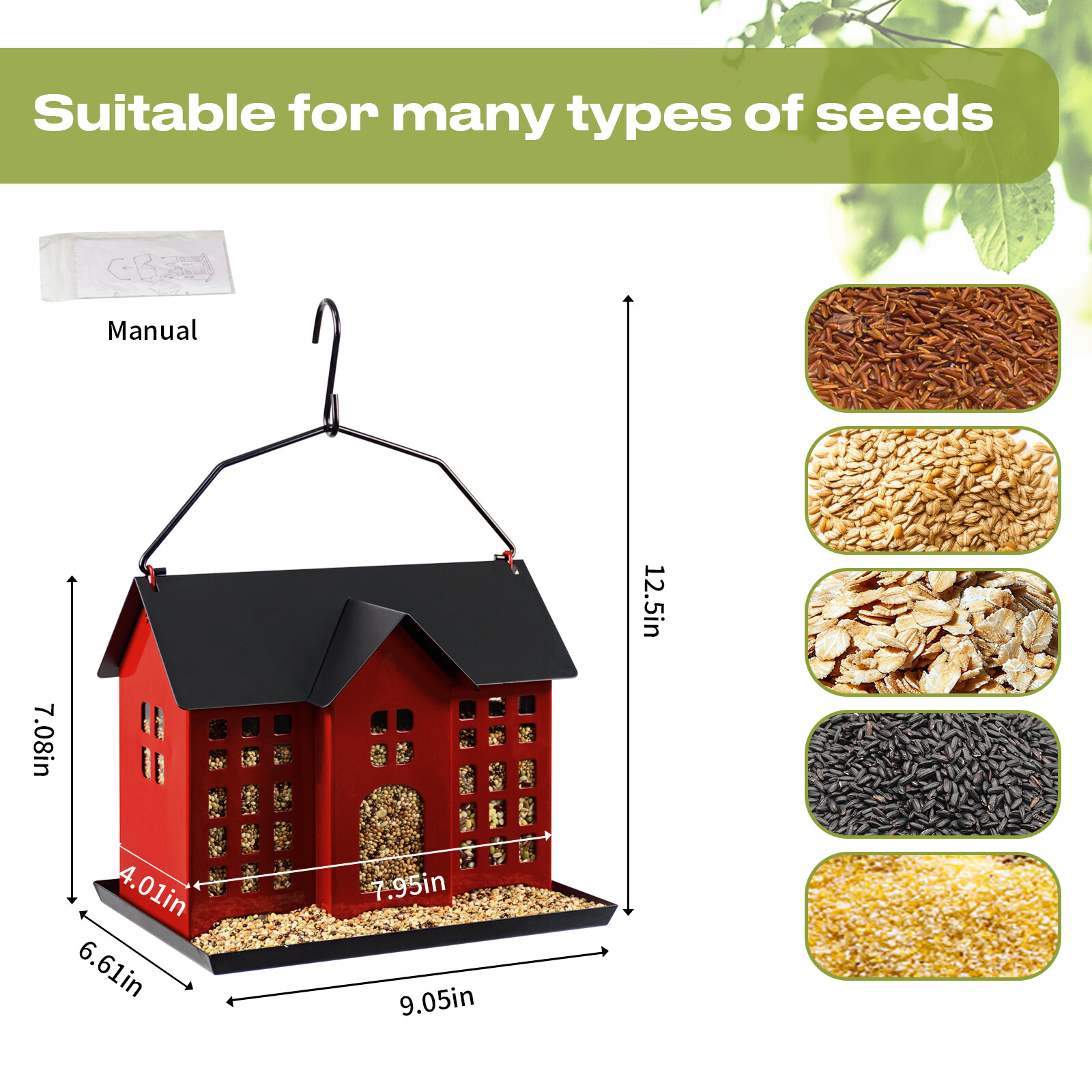 Black and red two-color house bird feeder picture