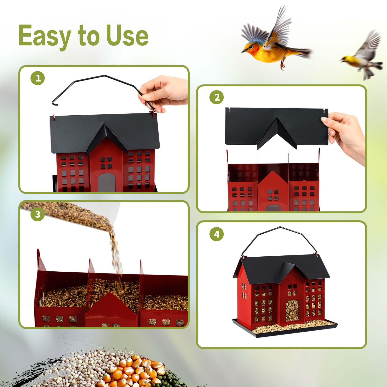 Black and red two-color house bird feeder picture