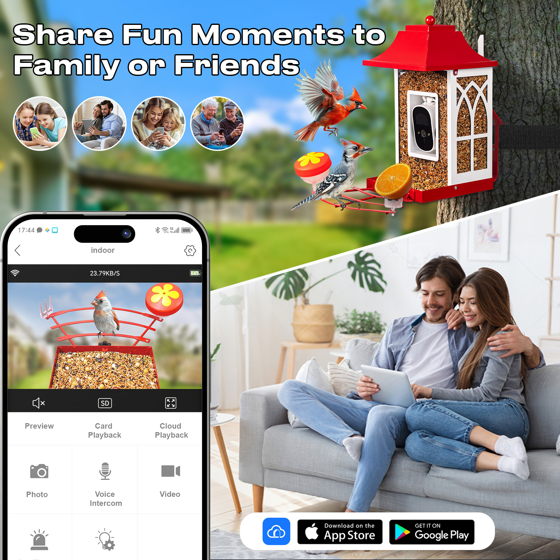 Red smart bird feeder