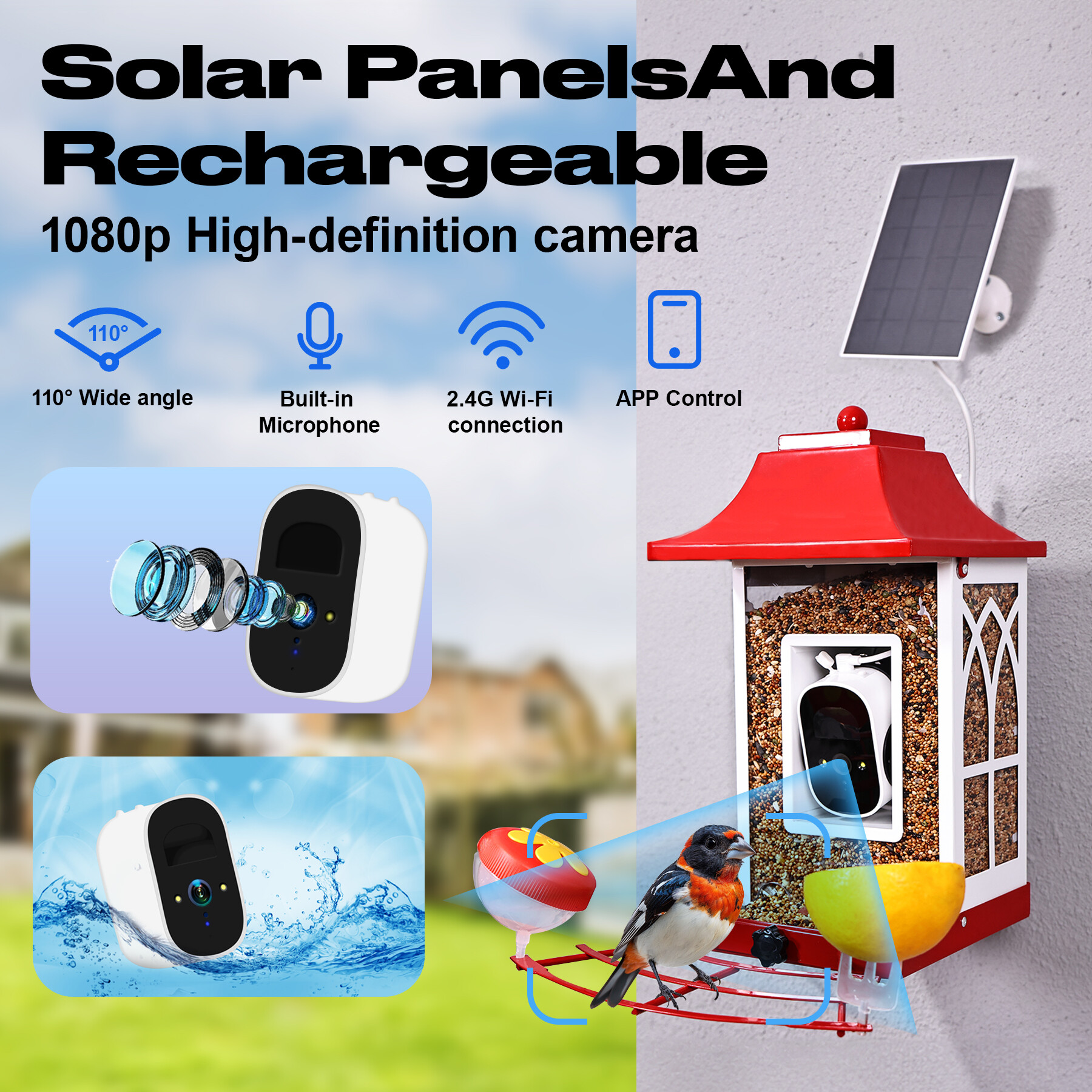 Red smart bird feeder