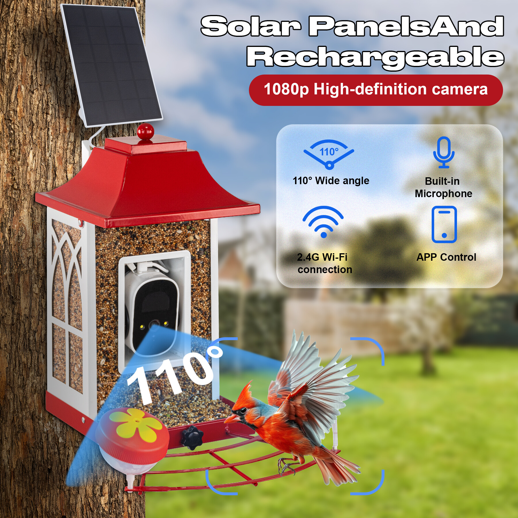 Red smart bird feeder