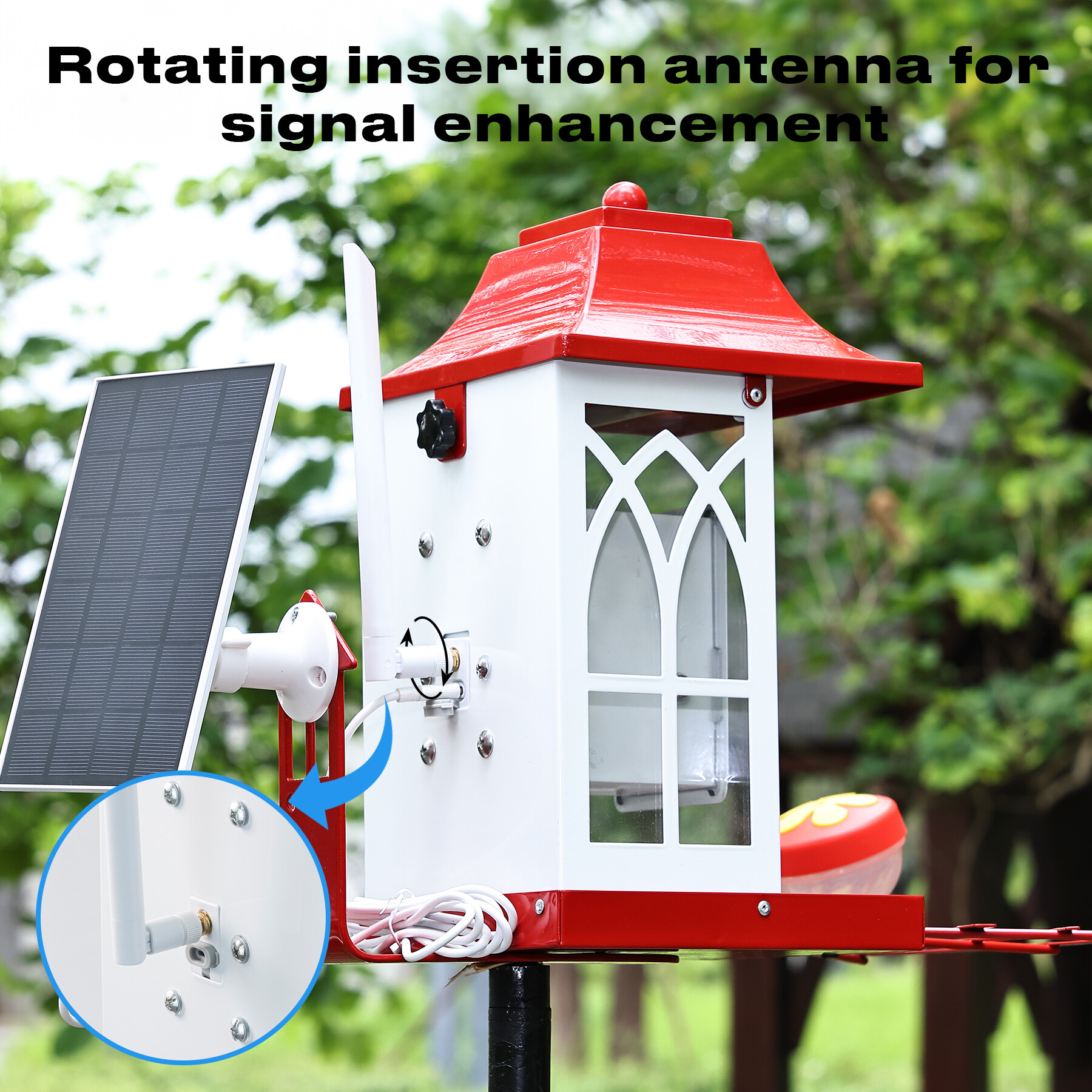 Red smart bird feeder