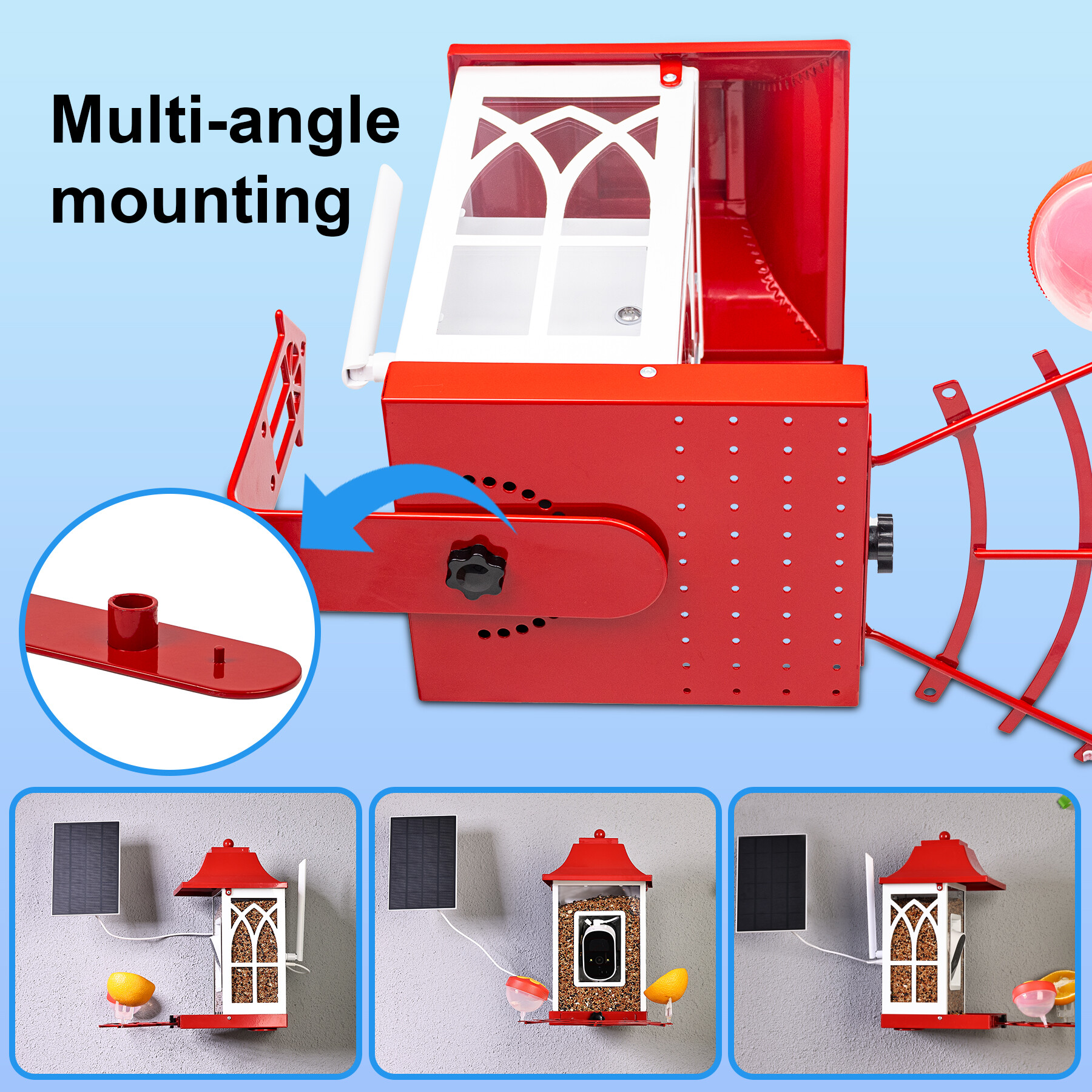 Red smart bird feeder