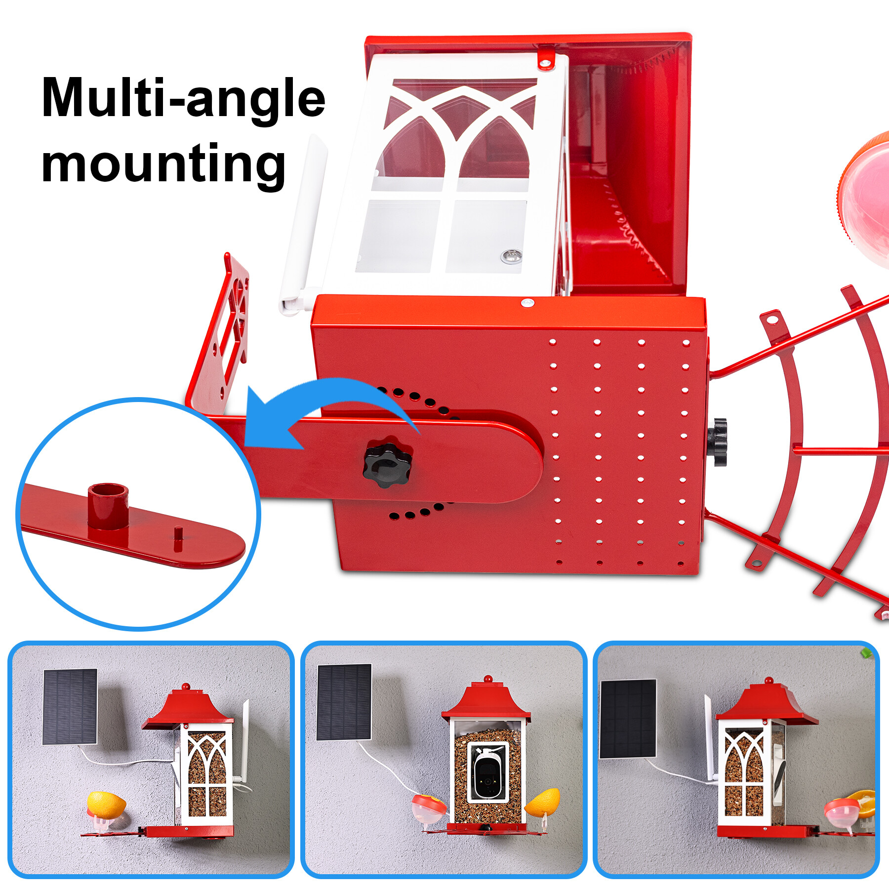 Red smart bird feeder