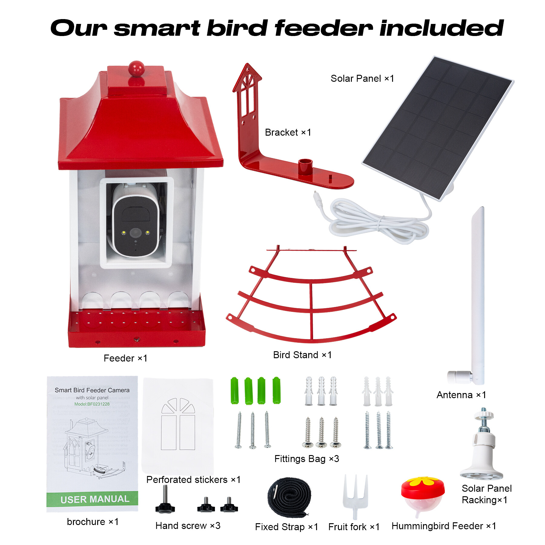 Red smart bird feeder