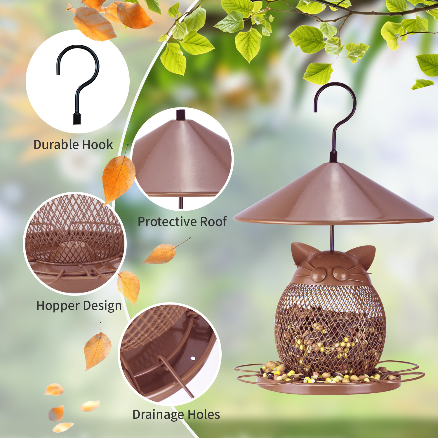 Copper owl bird feeder