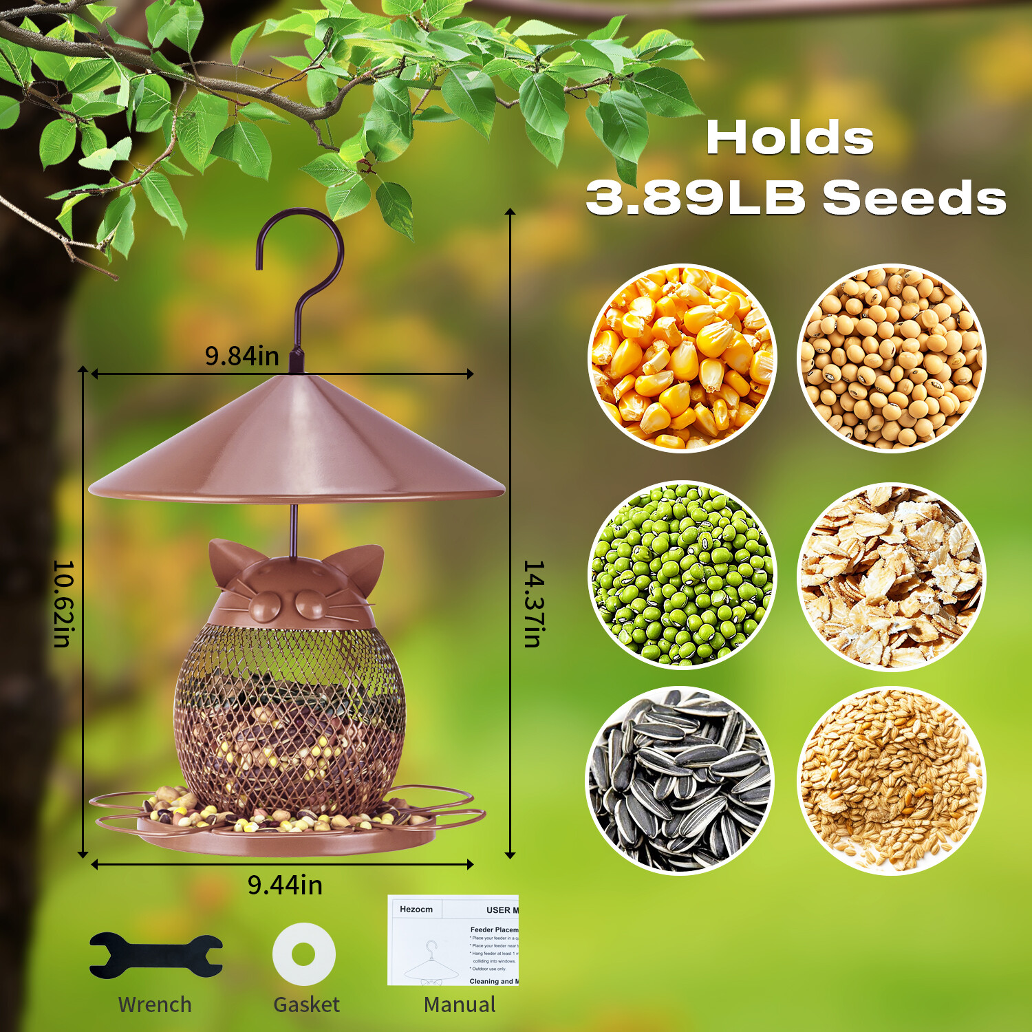 Copper owl bird feeder