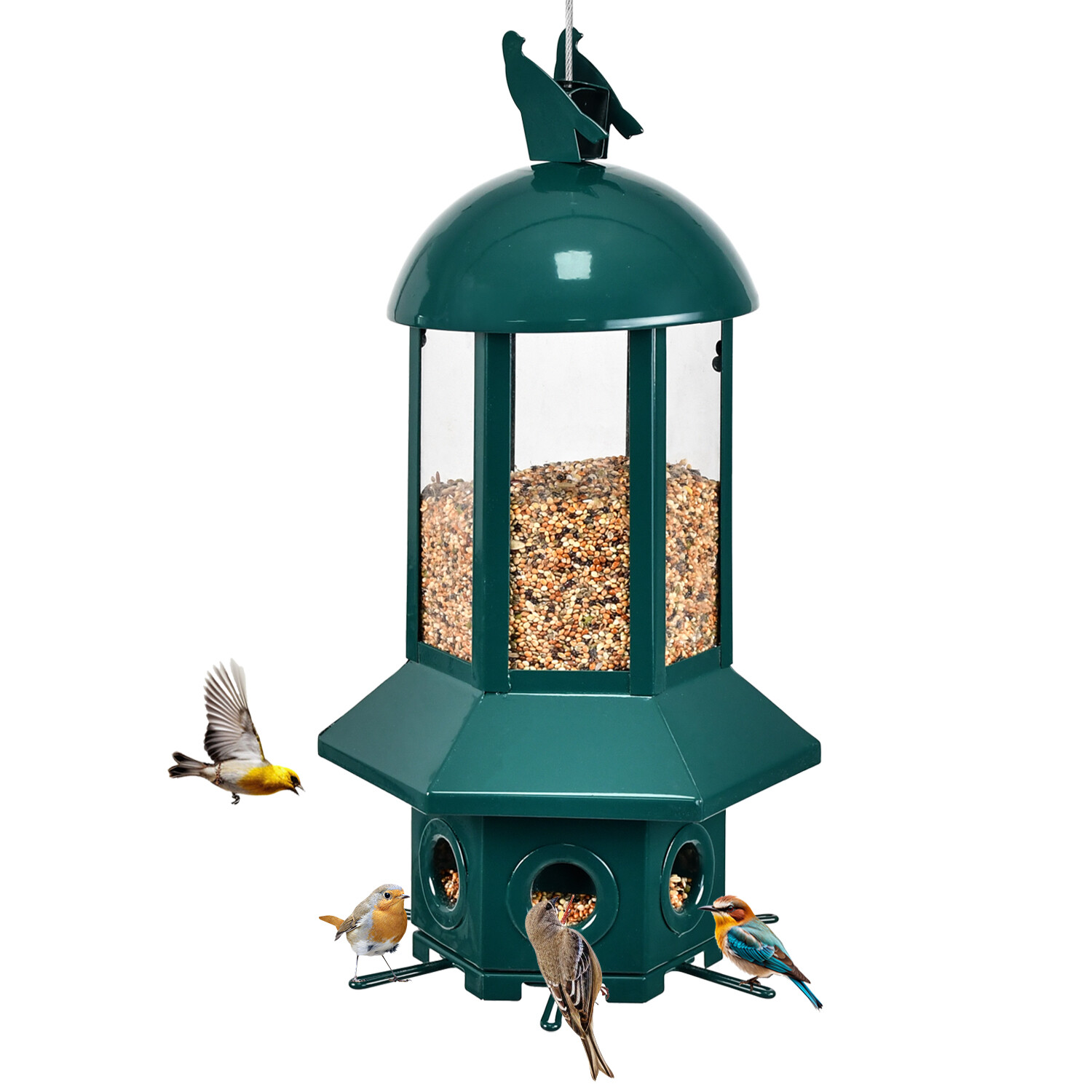 Dark green hexagonal bird feeder