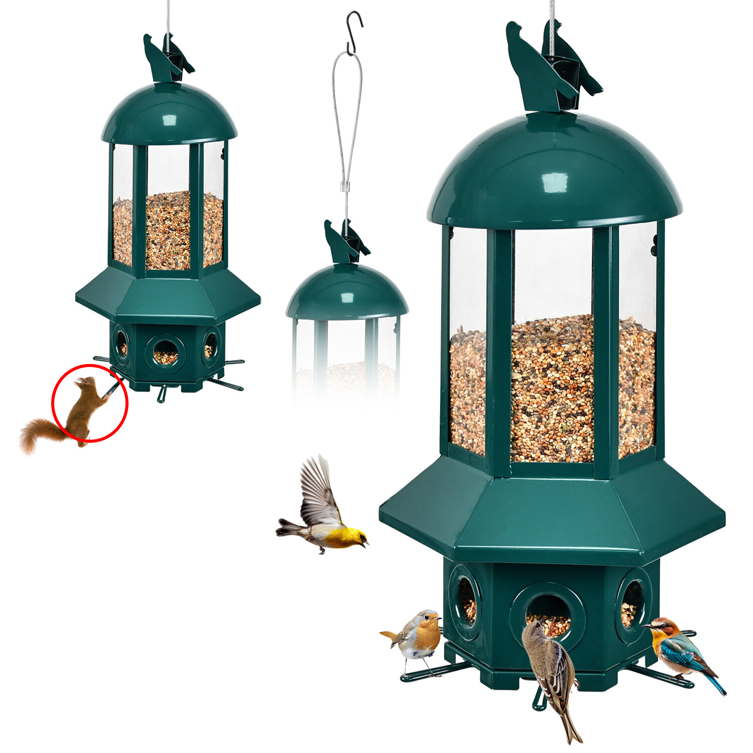 Dark green hexagonal bird feeder