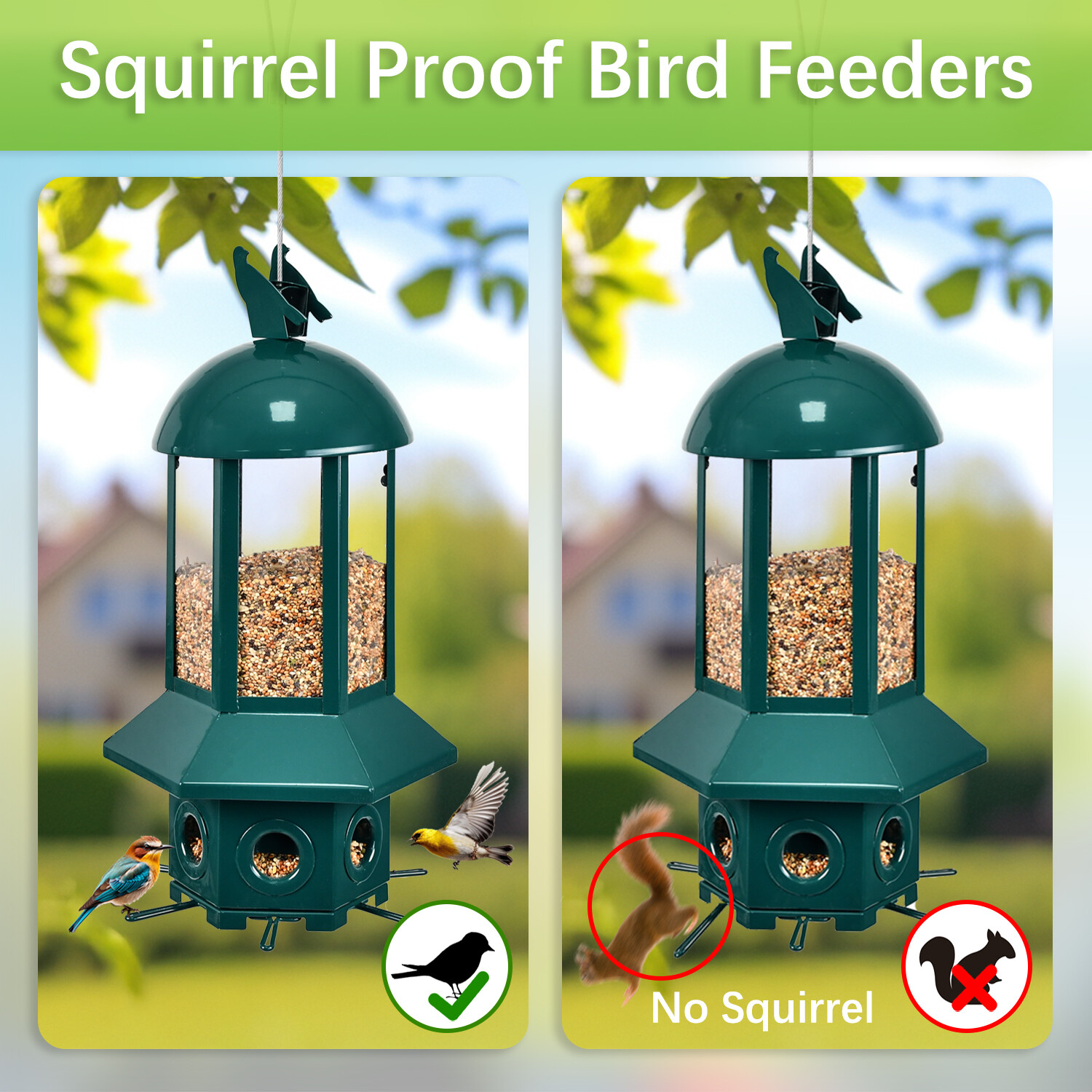 Dark green hexagonal bird feeder