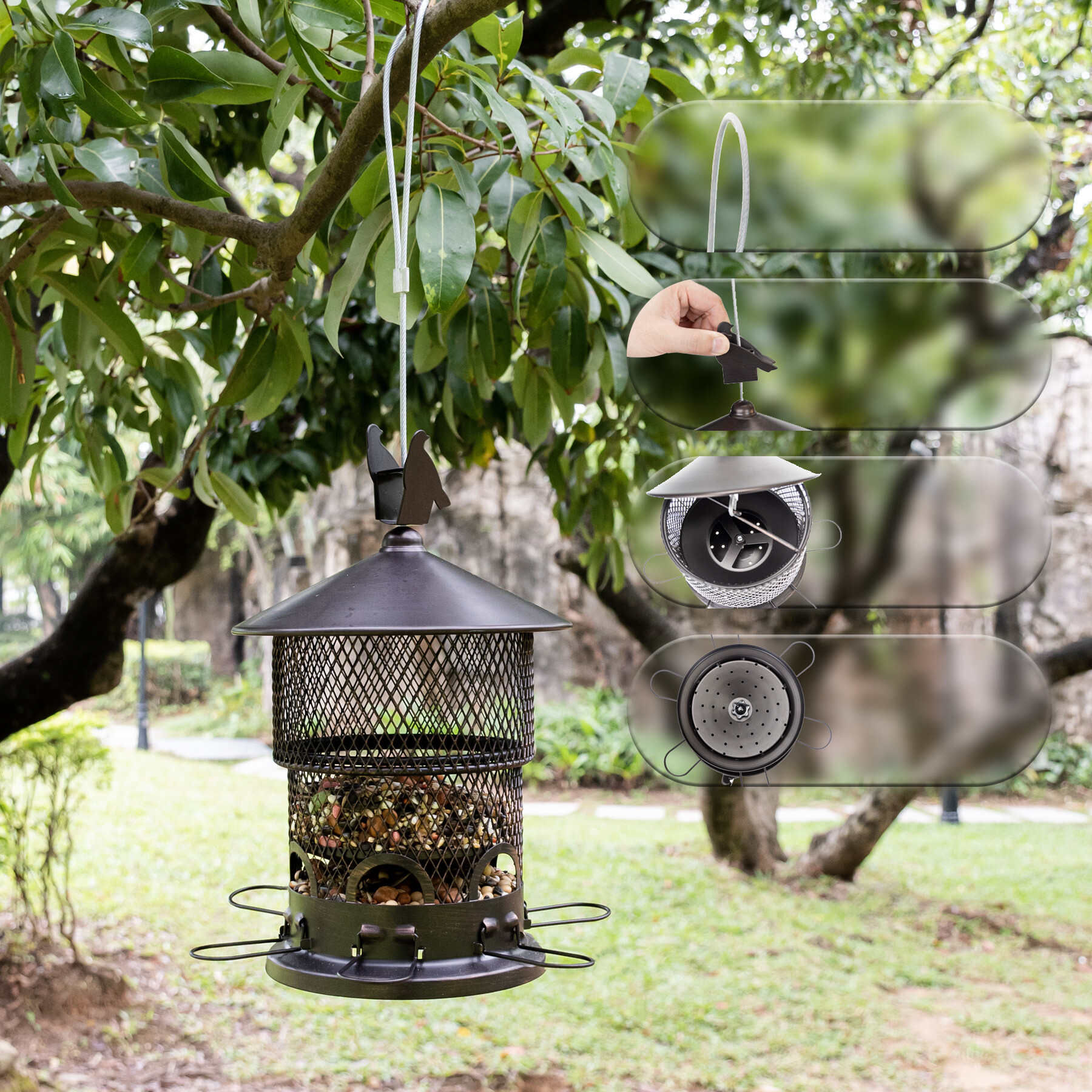 Retractable brown bird feeder