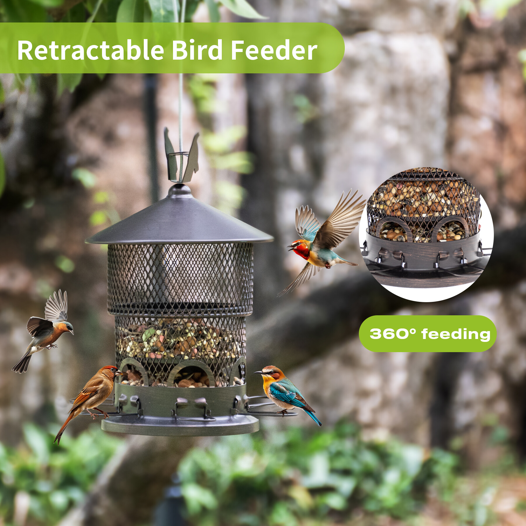Retractable brown bird feeder