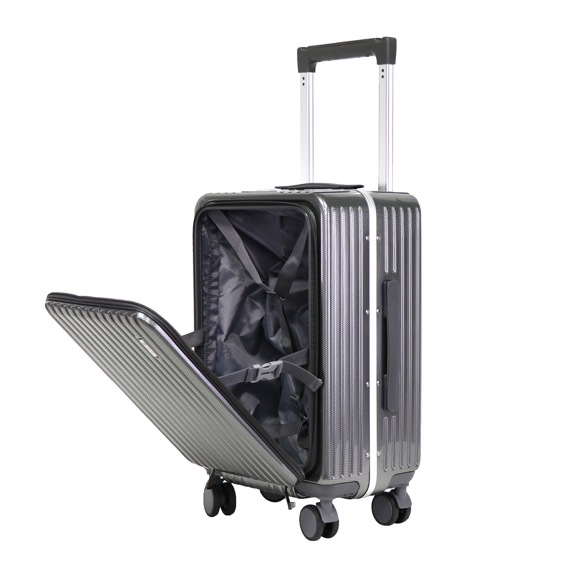 2025 High Quality Front Opening Suitcase with Wide Trolley  Aluminum Frame Luggage Sets with Wet/Dry Separation, Customization