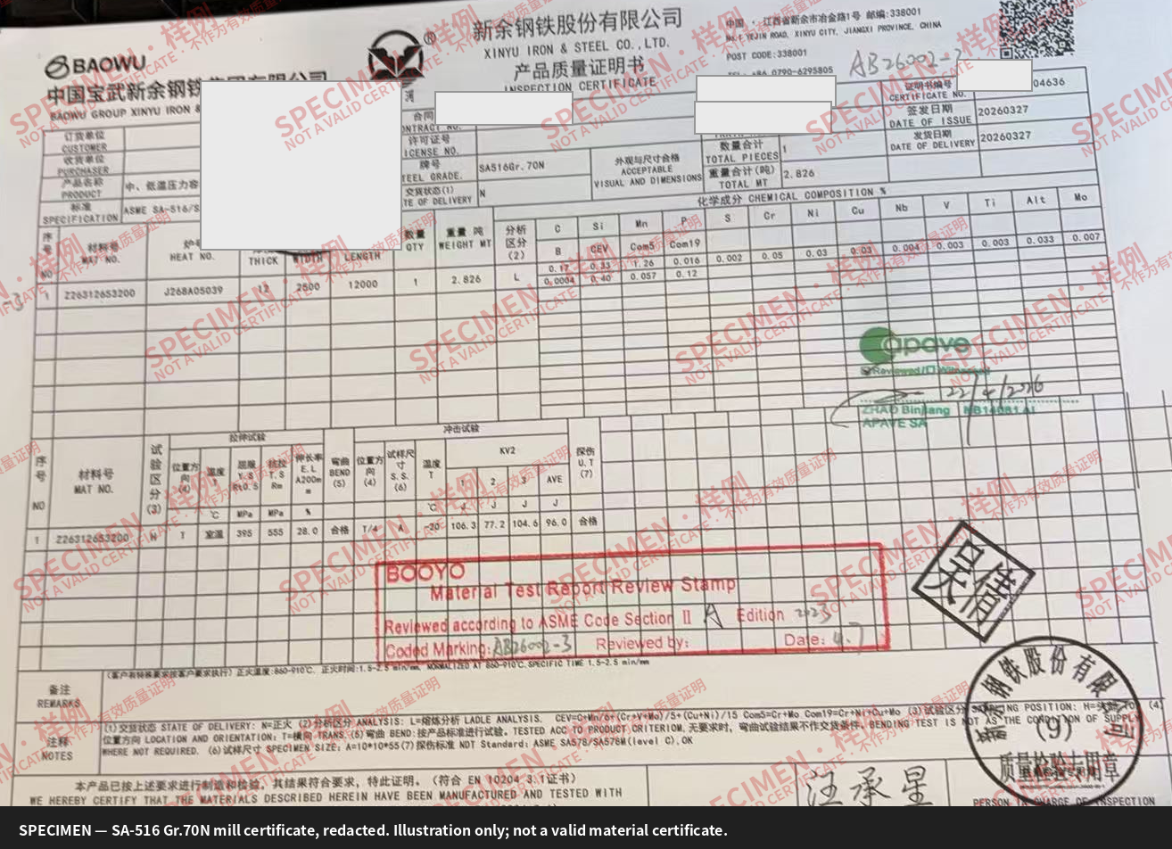 Buying Pressure Vessels from China: How to Read a Q345R and an SA-516 Gr.70 Mill Certificate