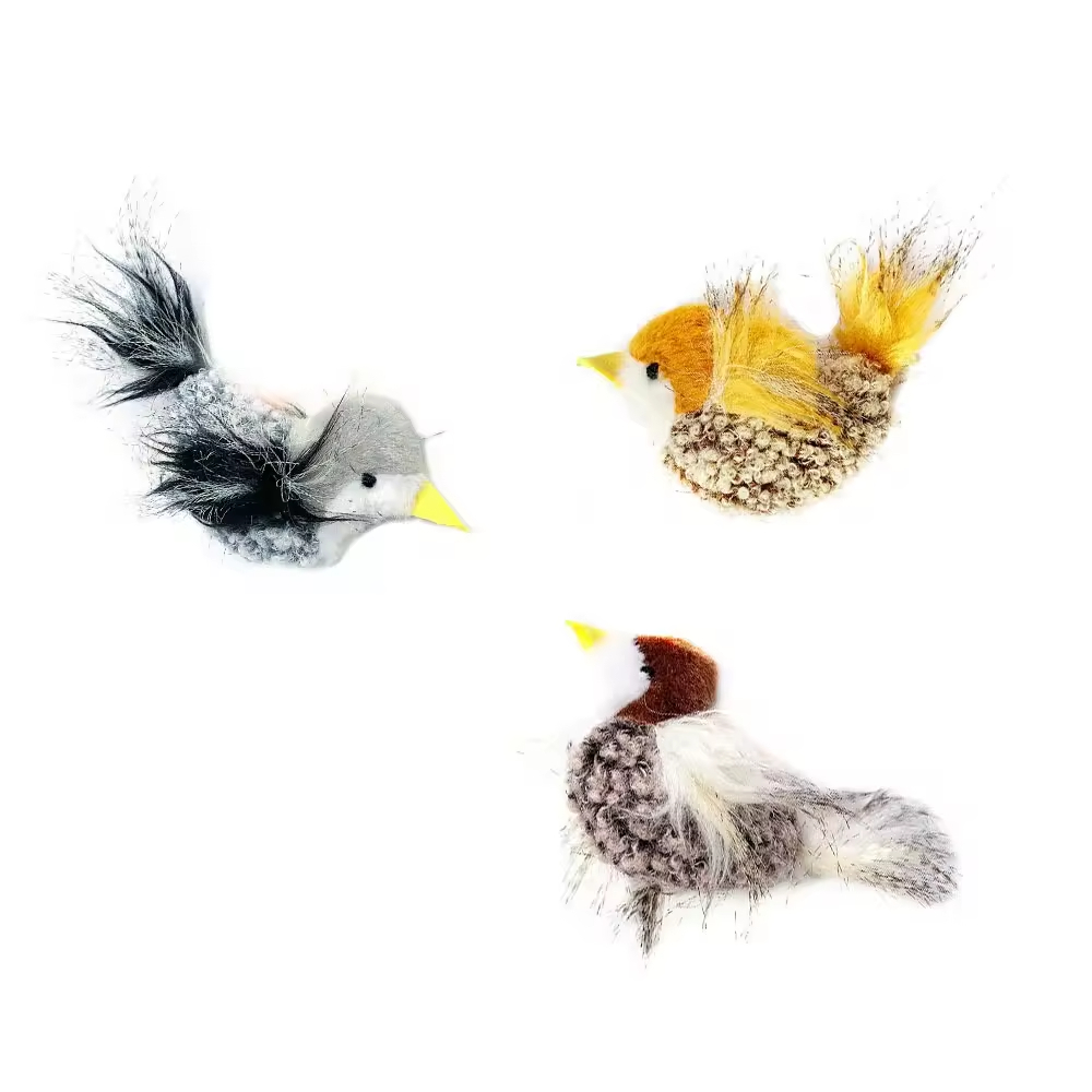 Popular Promotional Logo Outdoor Custom 100% Polyester Bird Shape Fluffy Plush Cat Toy