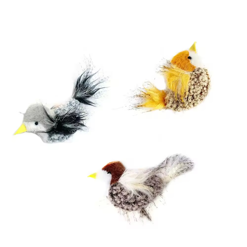 Popular Promotional Logo Outdoor Custom 100% Polyester Bird Shape Fluffy Plush Cat Toy