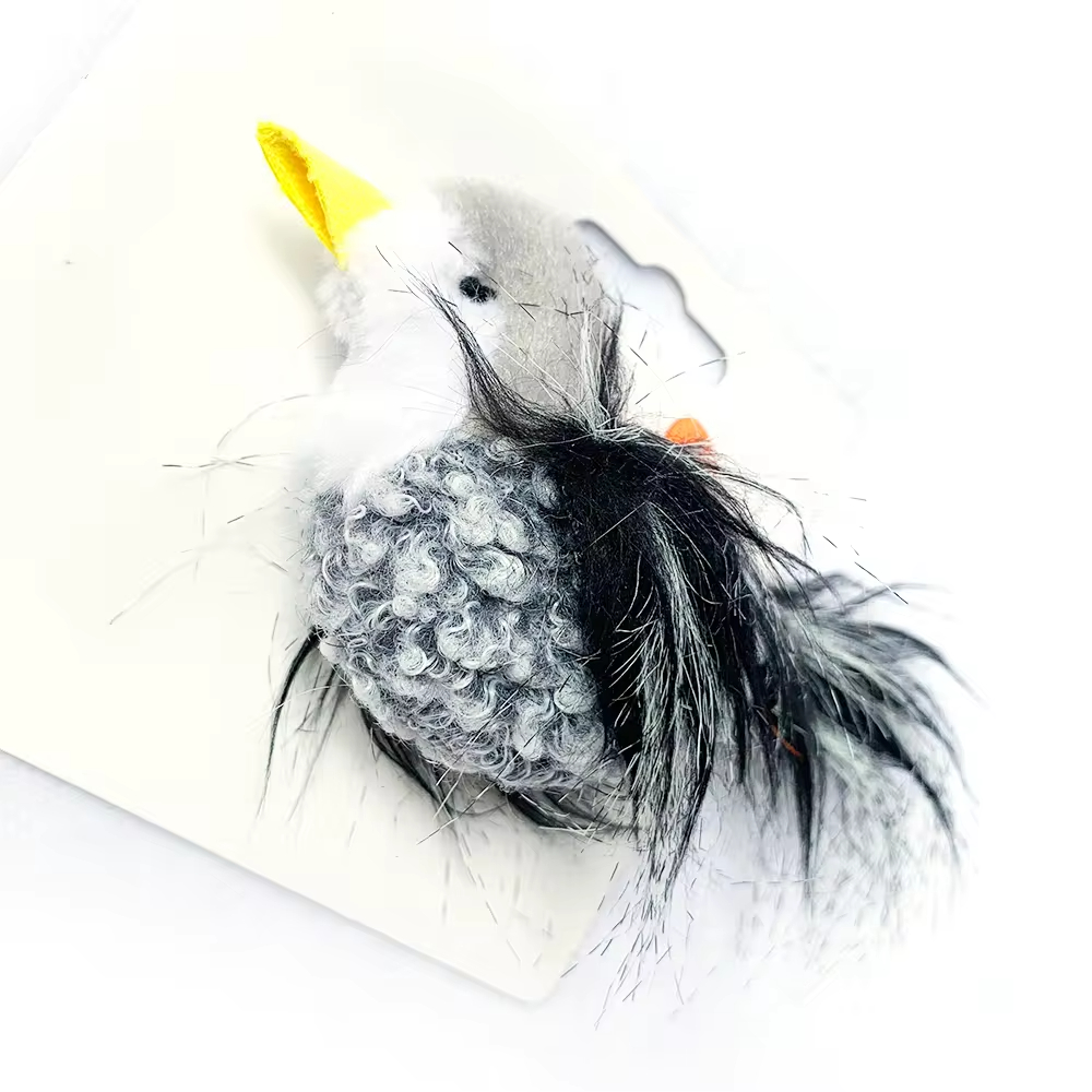 Popular Promotional Logo Outdoor Custom 100% Polyester Bird Shape Fluffy Plush Cat Toy