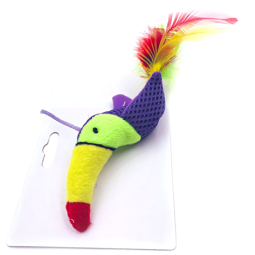 Cheap Price Interactive Funny Feather Toucan Bird Pet Plush Cat Toys