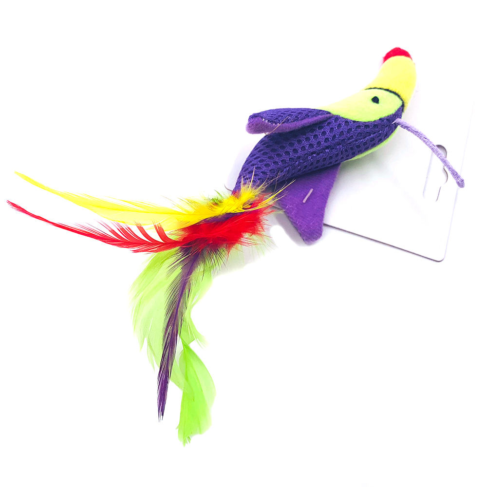 Cheap Price Interactive Funny Feather Toucan Bird Pet Plush Cat Toys