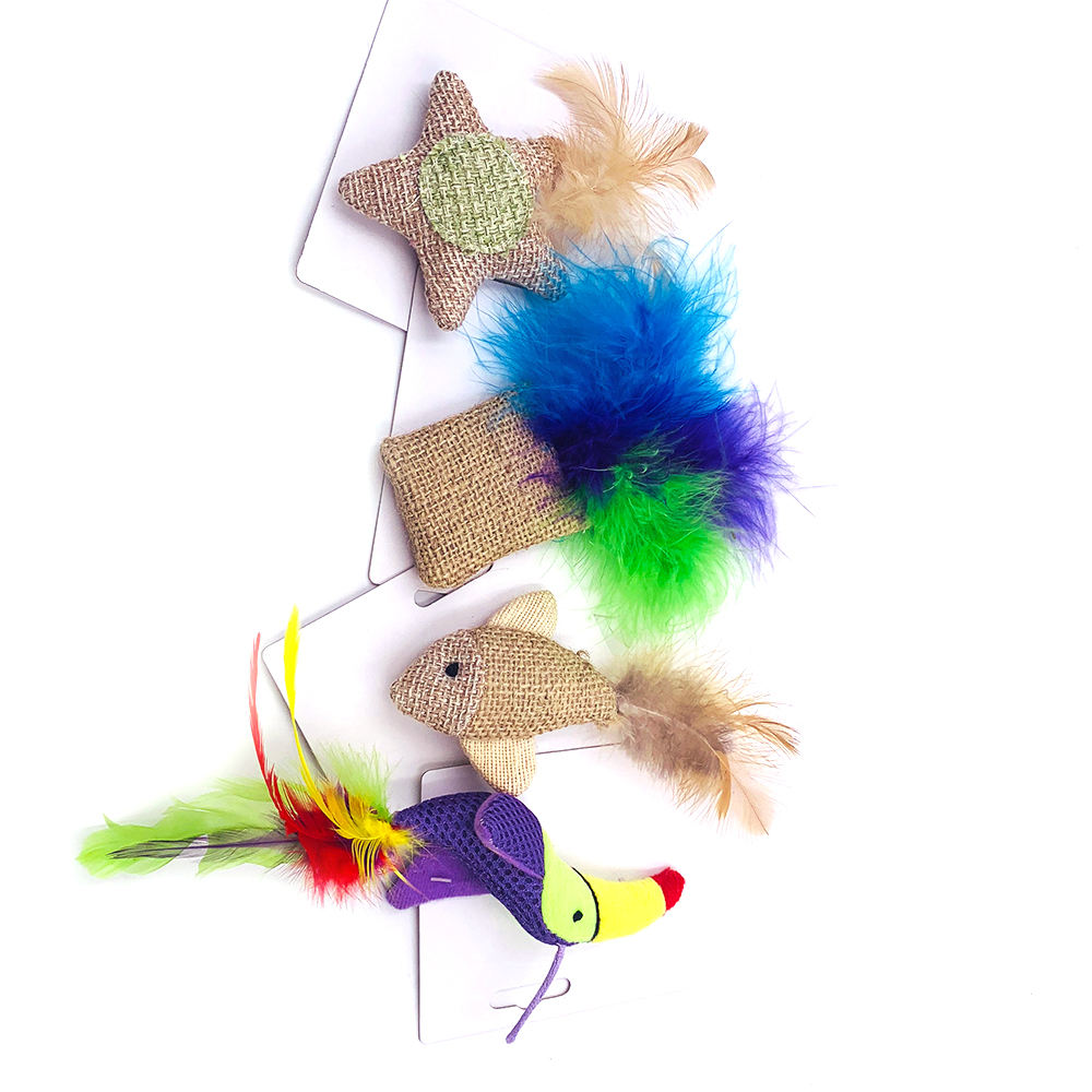 Cheap Price Interactive Funny Feather Toucan Bird Pet Plush Cat Toys