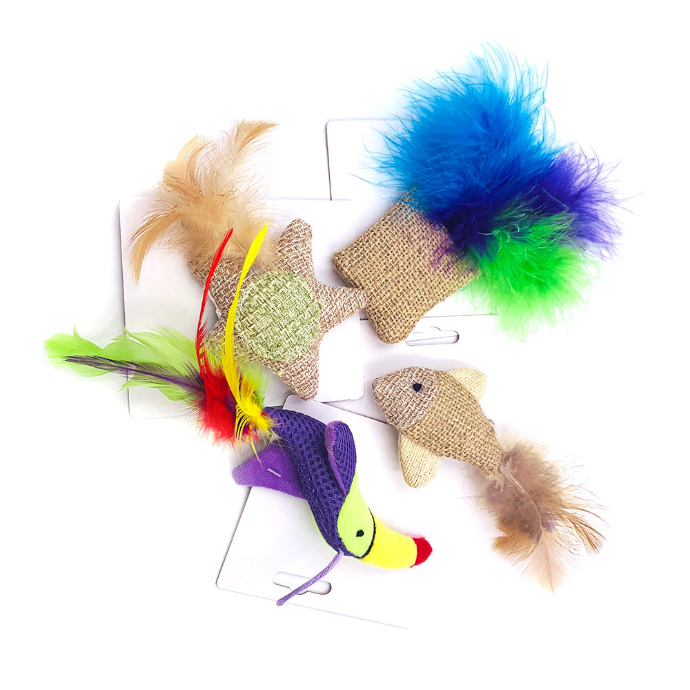 Cheap Price Interactive Funny Feather Toucan Bird Pet Plush Cat Toys