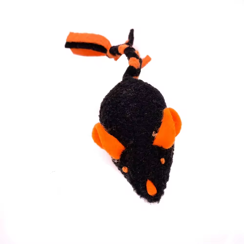 Wholesale Christmas Pet Products Soft Black Mice Shape Organic Squeak Catnip Plush Cat Toys
