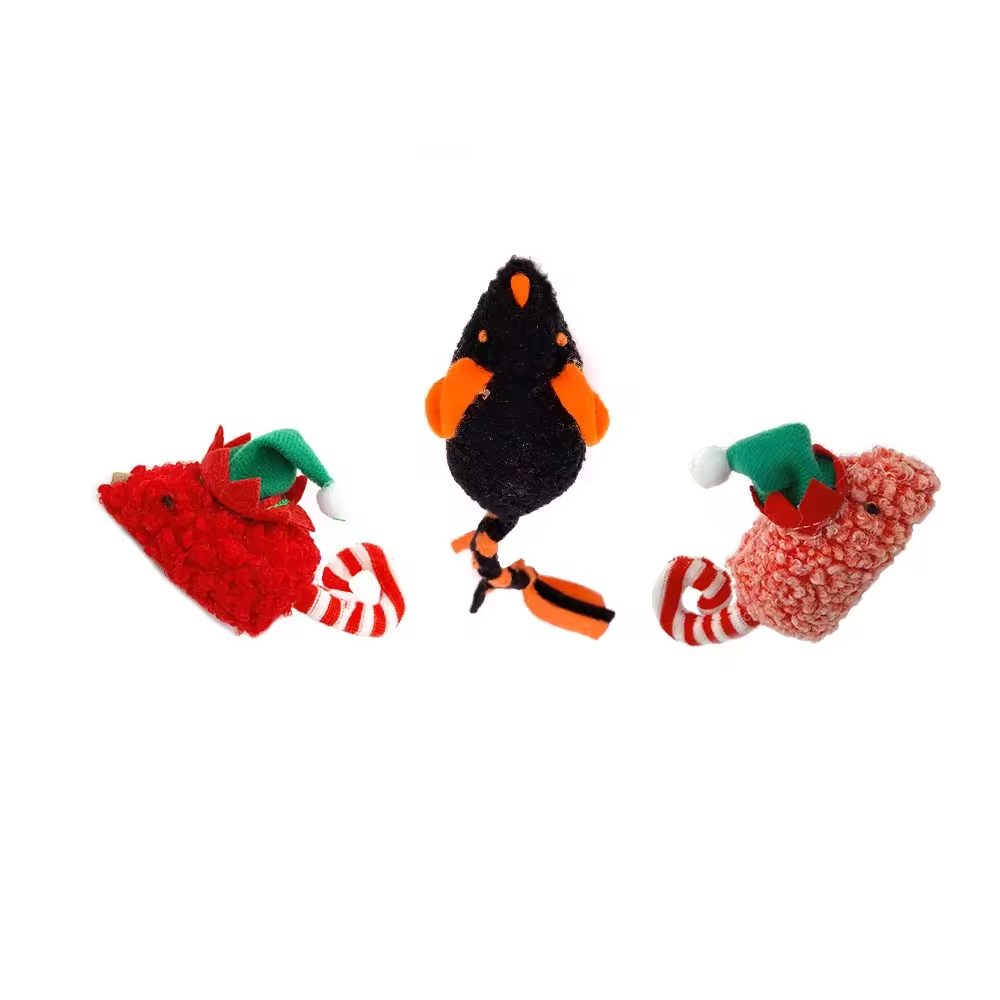 Wholesale Christmas Pet Products Soft Black Mice Shape Organic Squeak Catnip Plush Cat Toys