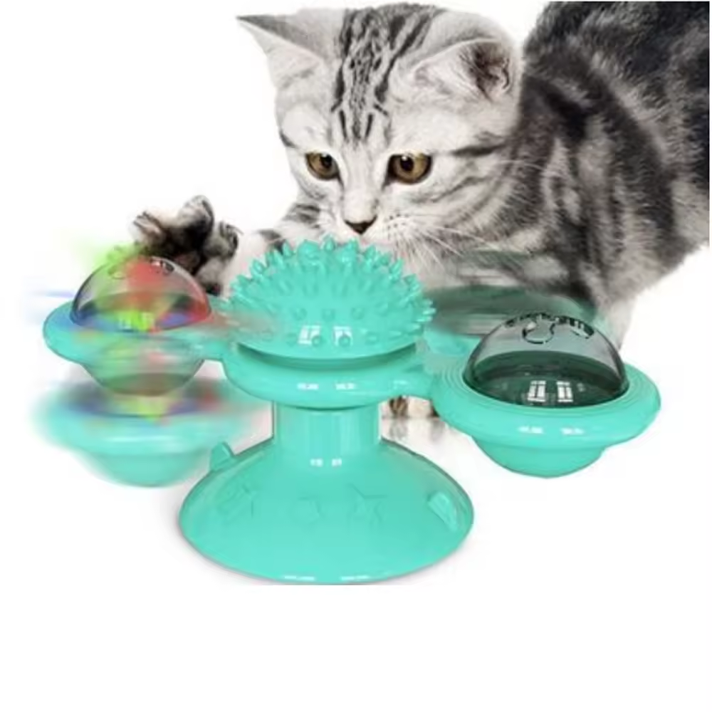 Hot Sale Interactive LED Ball Turntable Hair Brush Teasing Windmill Cat Toy With Catnip