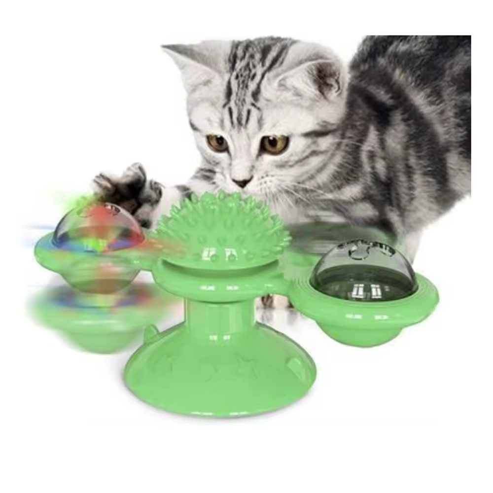 Hot Sale Interactive LED Ball Turntable Hair Brush Teasing Windmill Cat Toy With Catnip