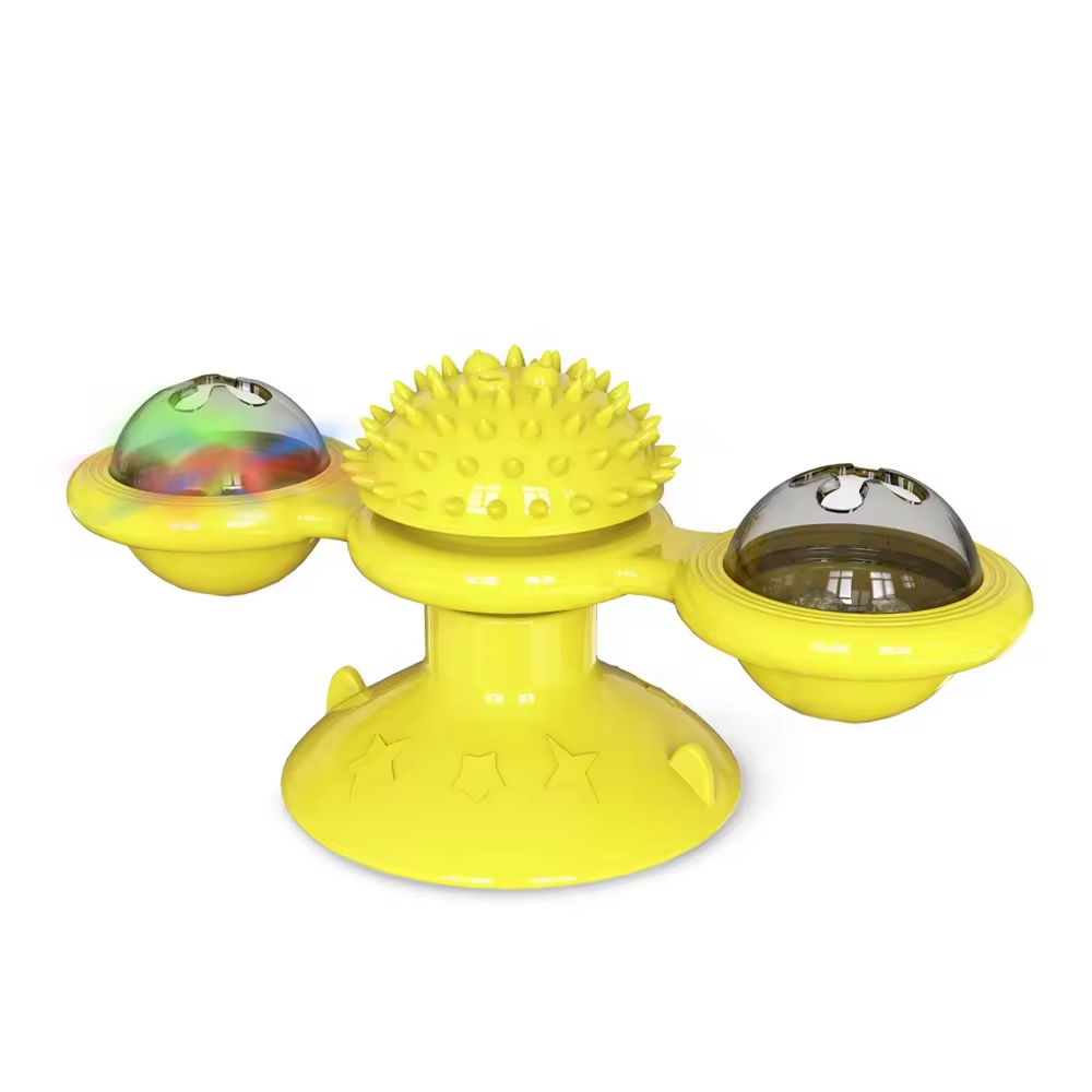 Hot Sale Interactive LED Ball Turntable Hair Brush Teasing Windmill Cat Toy With Catnip