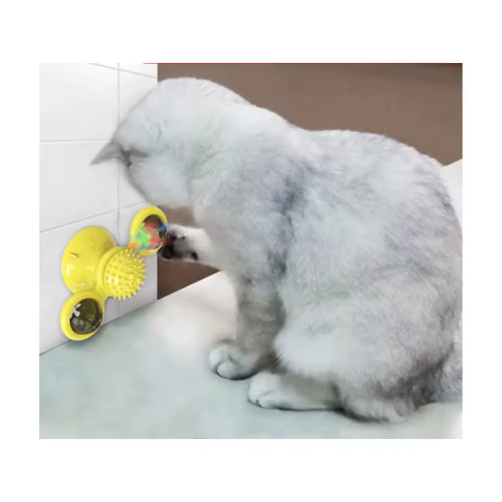 Hot Sale Interactive LED Ball Turntable Hair Brush Teasing Windmill Cat Toy With Catnip