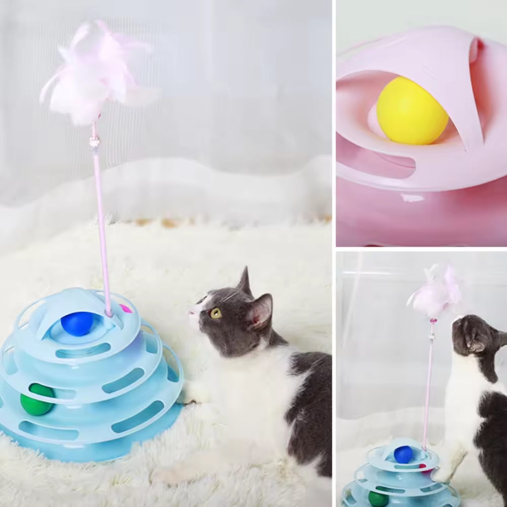 Funny 4 Layers Interactive Turntable Circle Track Plastic Disk Moving Balls Kitten Cats Pet Toys